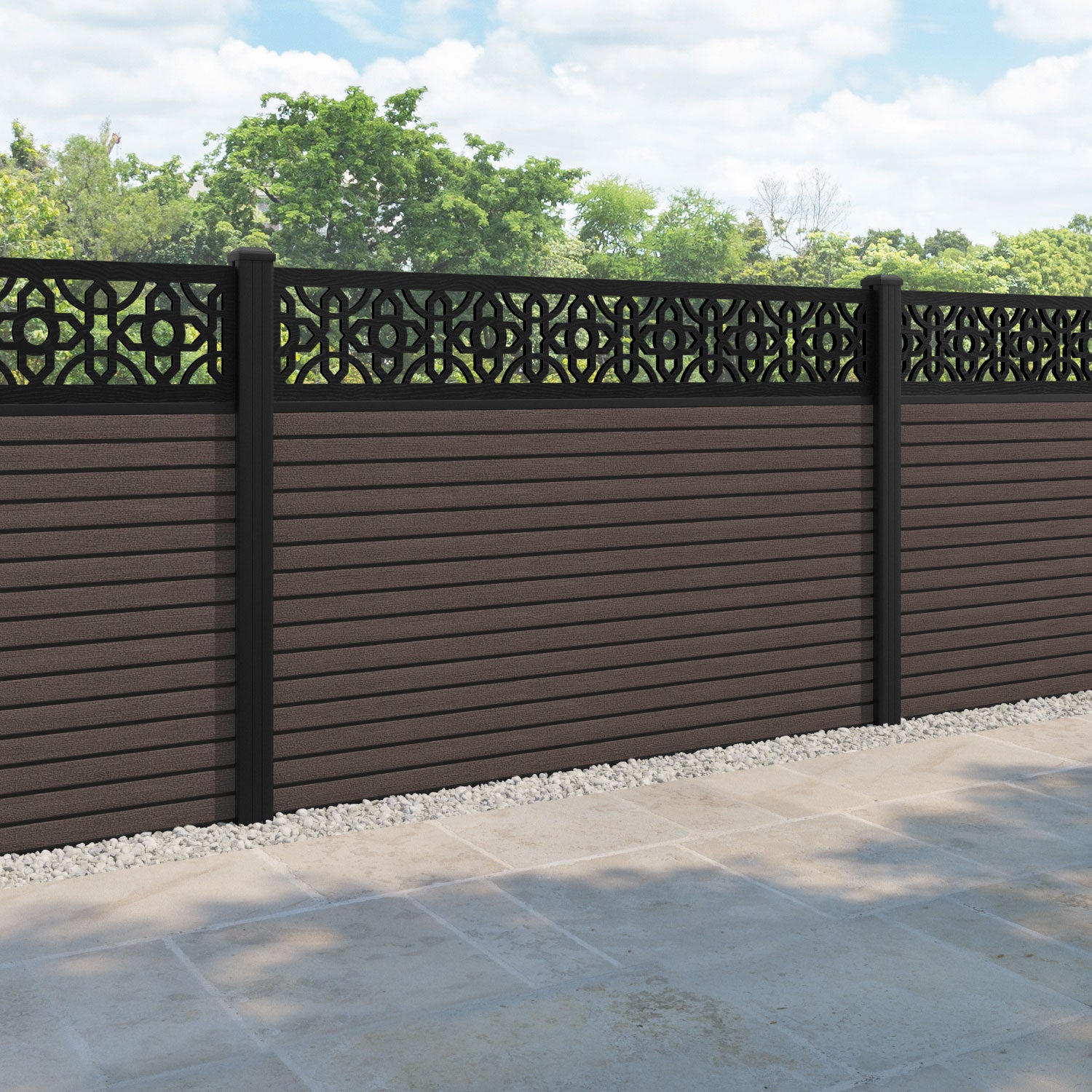 Hudson Nabila Fence Panel - Mid Brown - with our aluminium posts