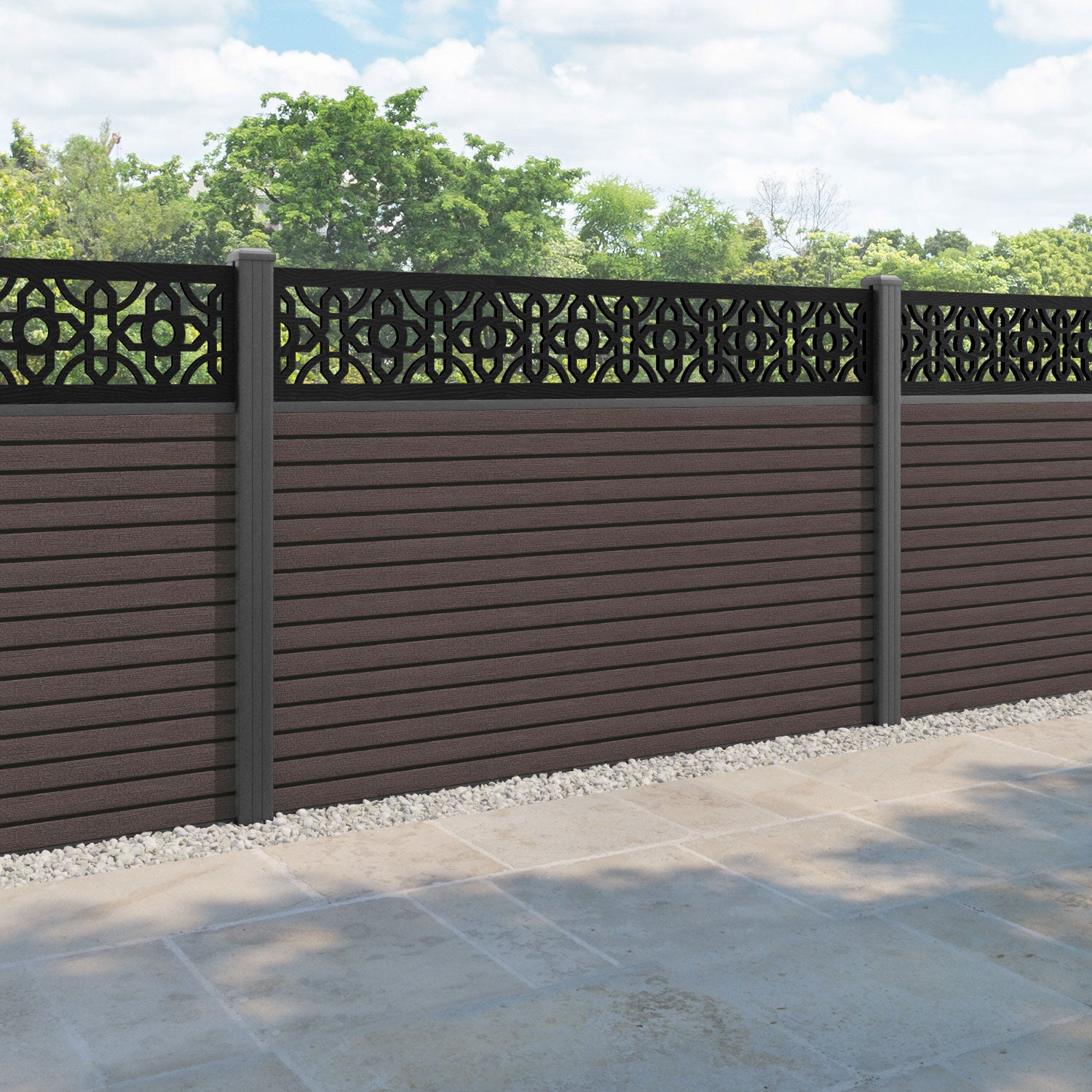 Hudson Nabila Fence Panel - Mid Brown - with our aluminium posts