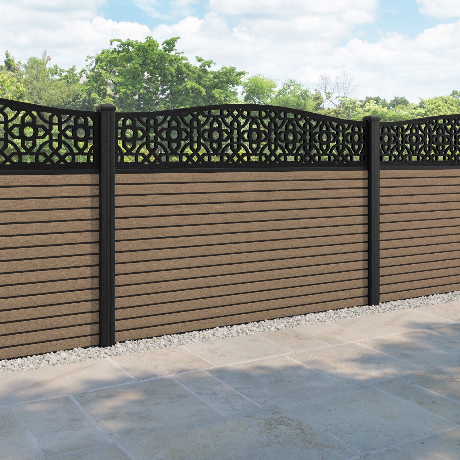 Hudson Nabila Curved Top Fence Panel - Teak - with our composite posts