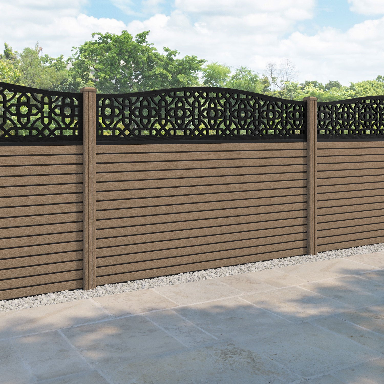 Hudson Nabila Curved Top Fence Panel - Teak - with our composite posts