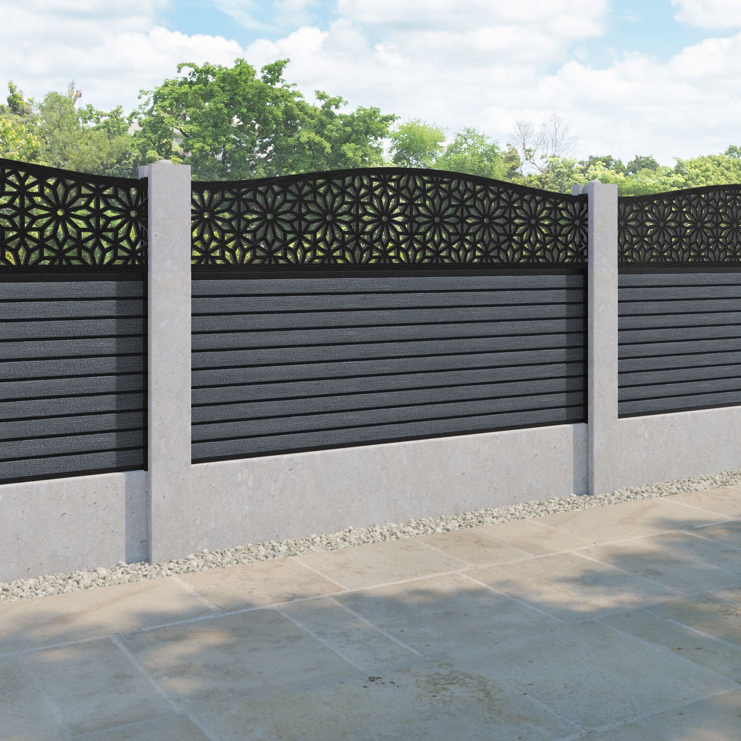 Hudson Narwa Curved Top Fence Panel - Anthracite - for existing concrete posts