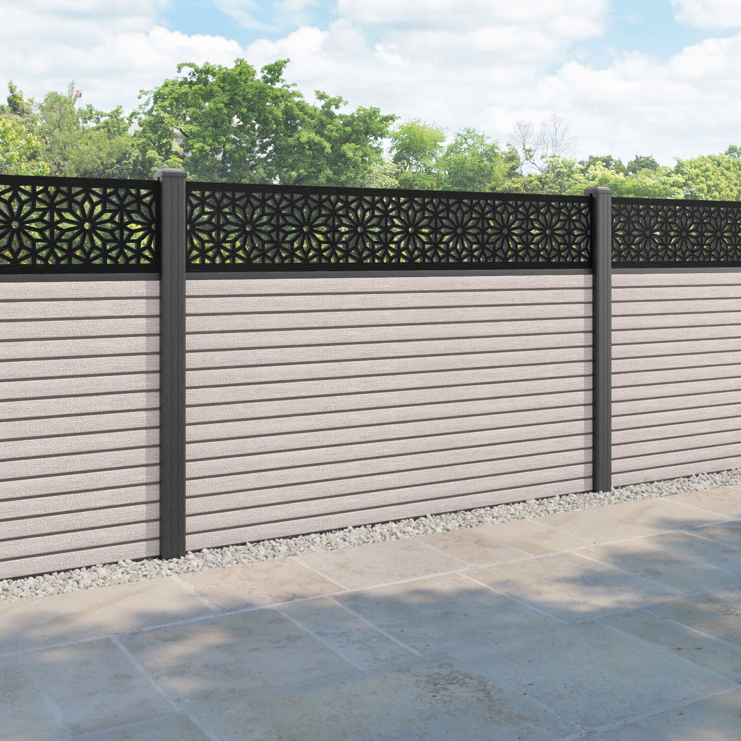 Hudson Narwa Fence Panel - Mid Stone - with our aluminium posts