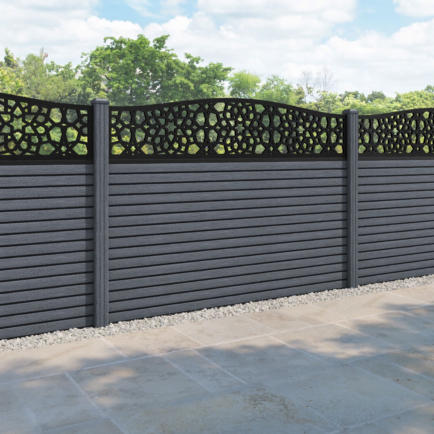 Hudson Nazira Curved Top Fence Panel - Anthracite - with our composite posts
