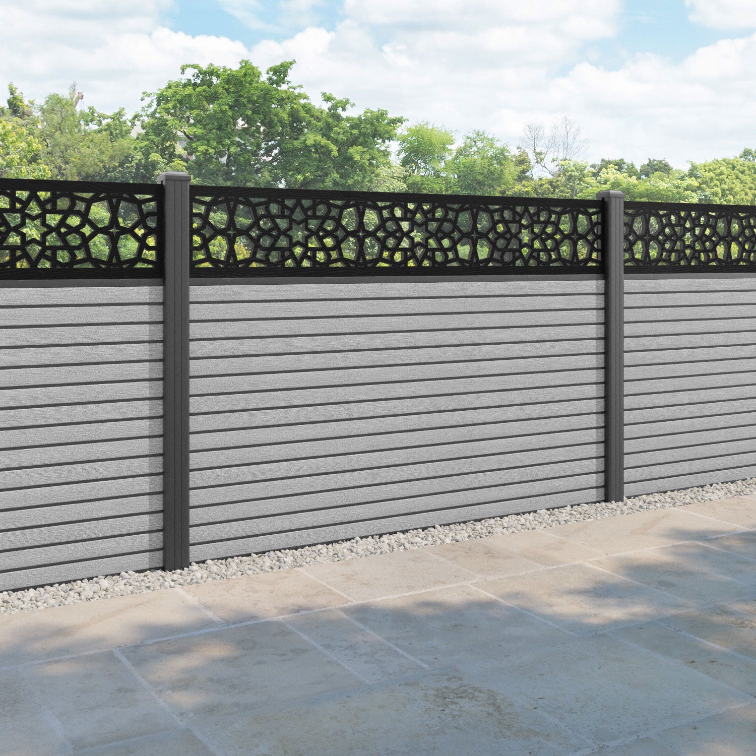 Hudson Nazira Fence Panel - Light Grey - with our aluminium posts
