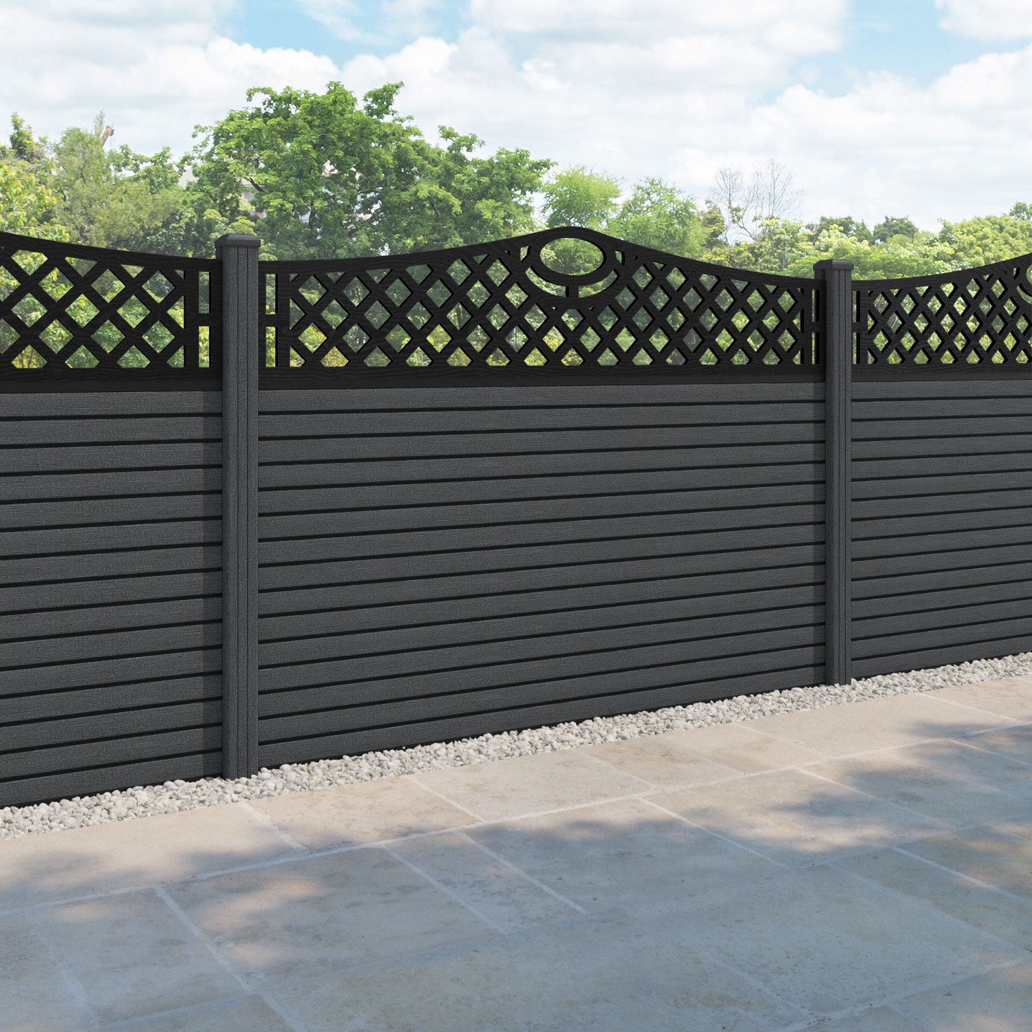 Hudson Oxford Curved Top Fence Panel - Dark Grey - with our composite posts