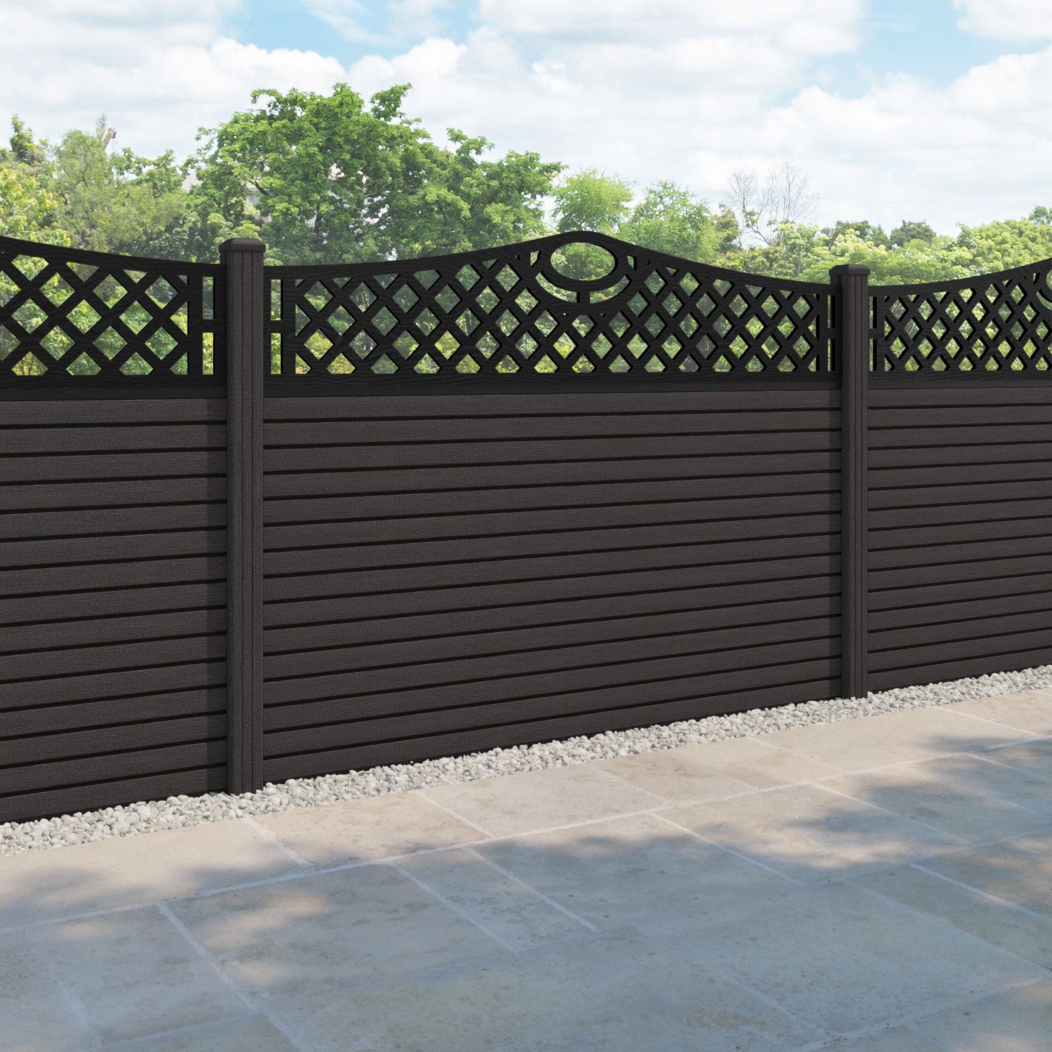 Hudson Oxford Curved Top Fence Panel - Dark Oak - with our composite posts