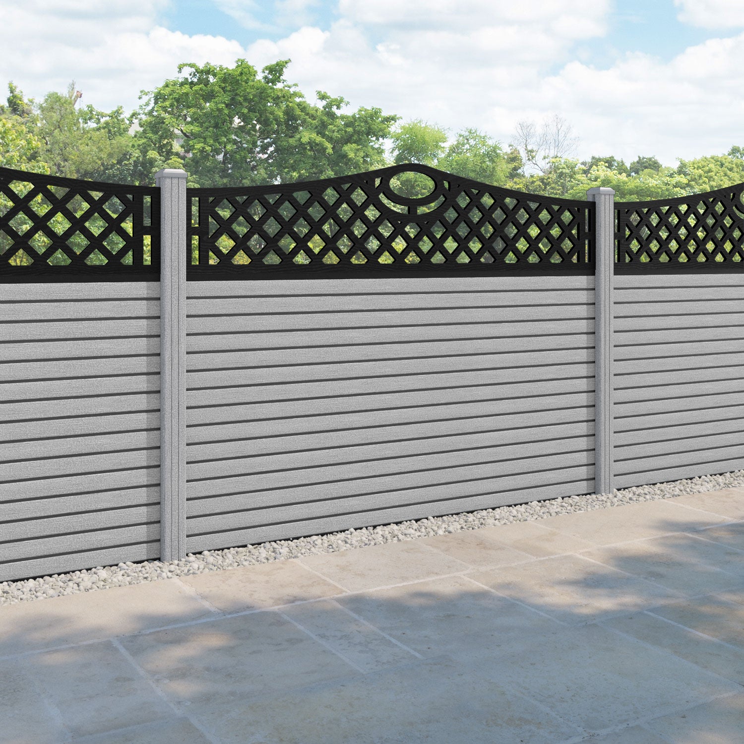Hudson Oxford Curved Top Fence Panel - Light Grey - with our composite posts