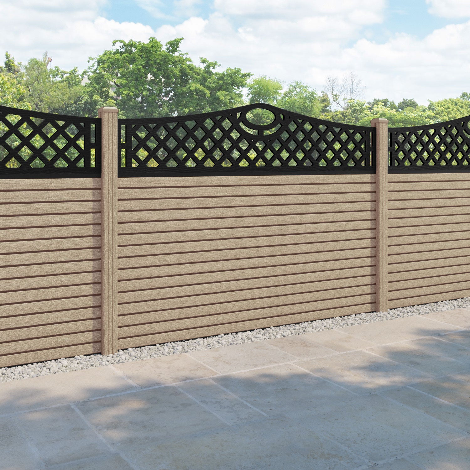 Hudson Oxford Curved Top Fence Panel - Light Oak - with our composite posts