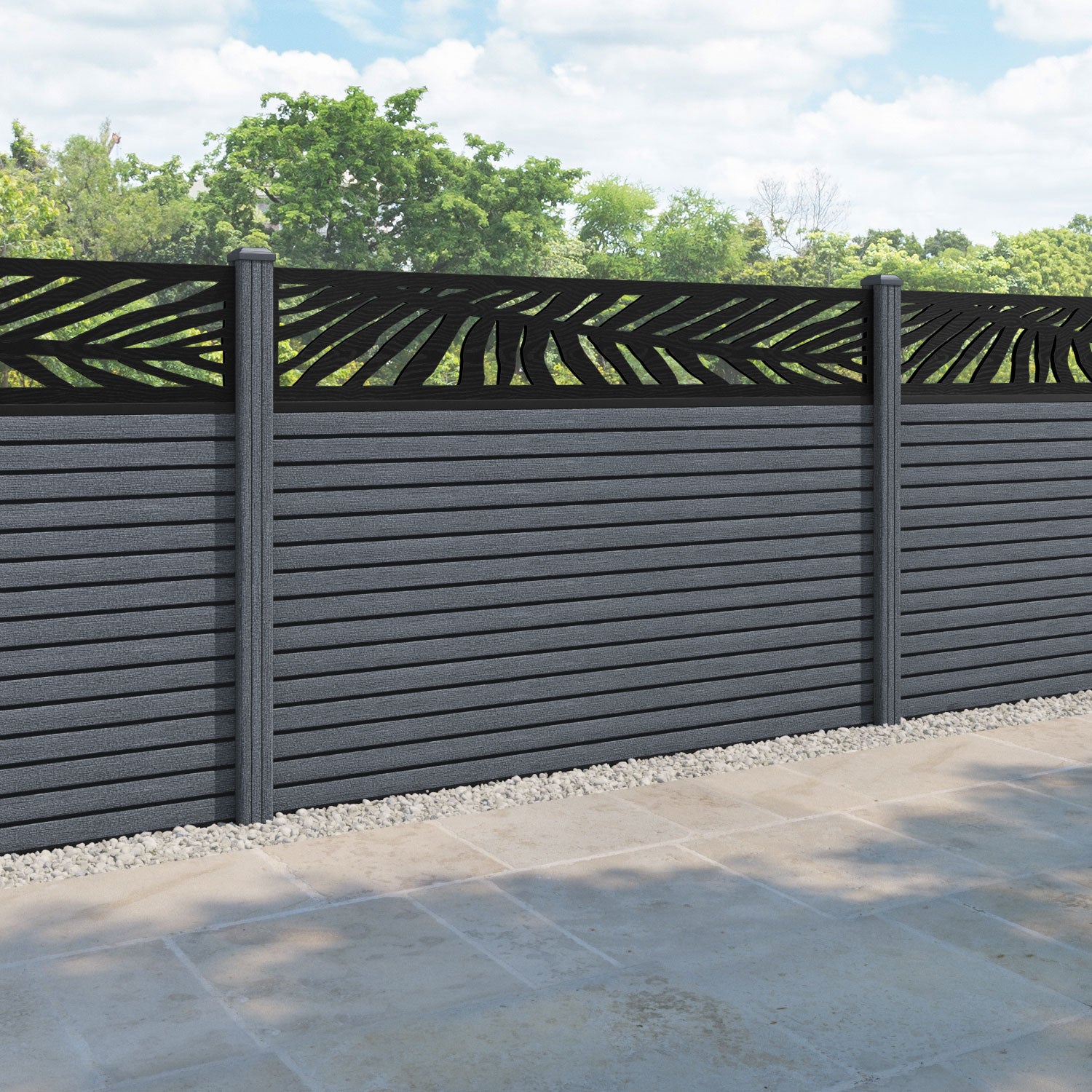 Hudson Palm Fence Panel - Anthracite - with our composite posts
