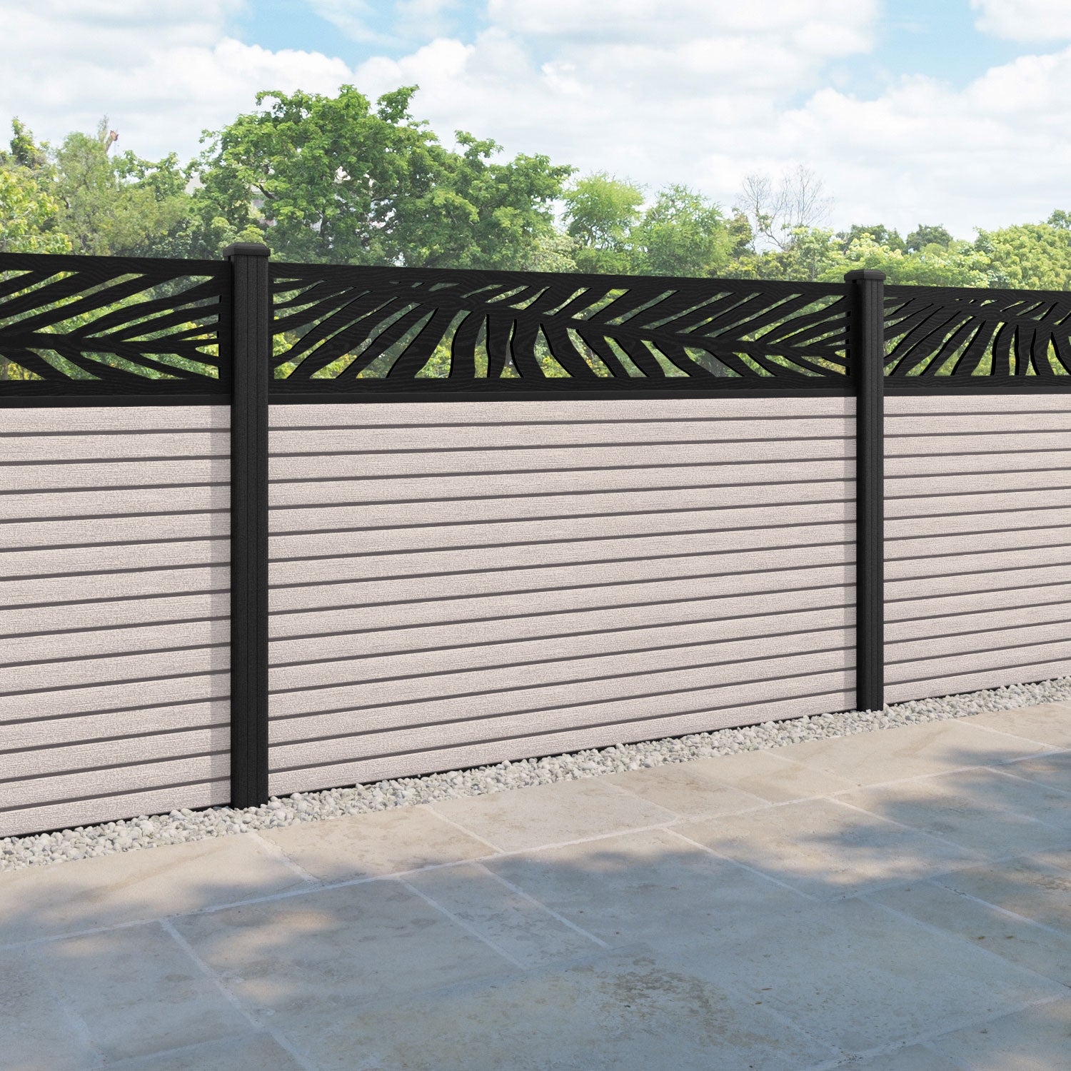 Hudson Palm Fence Panel - Mid Stone - with our composite posts