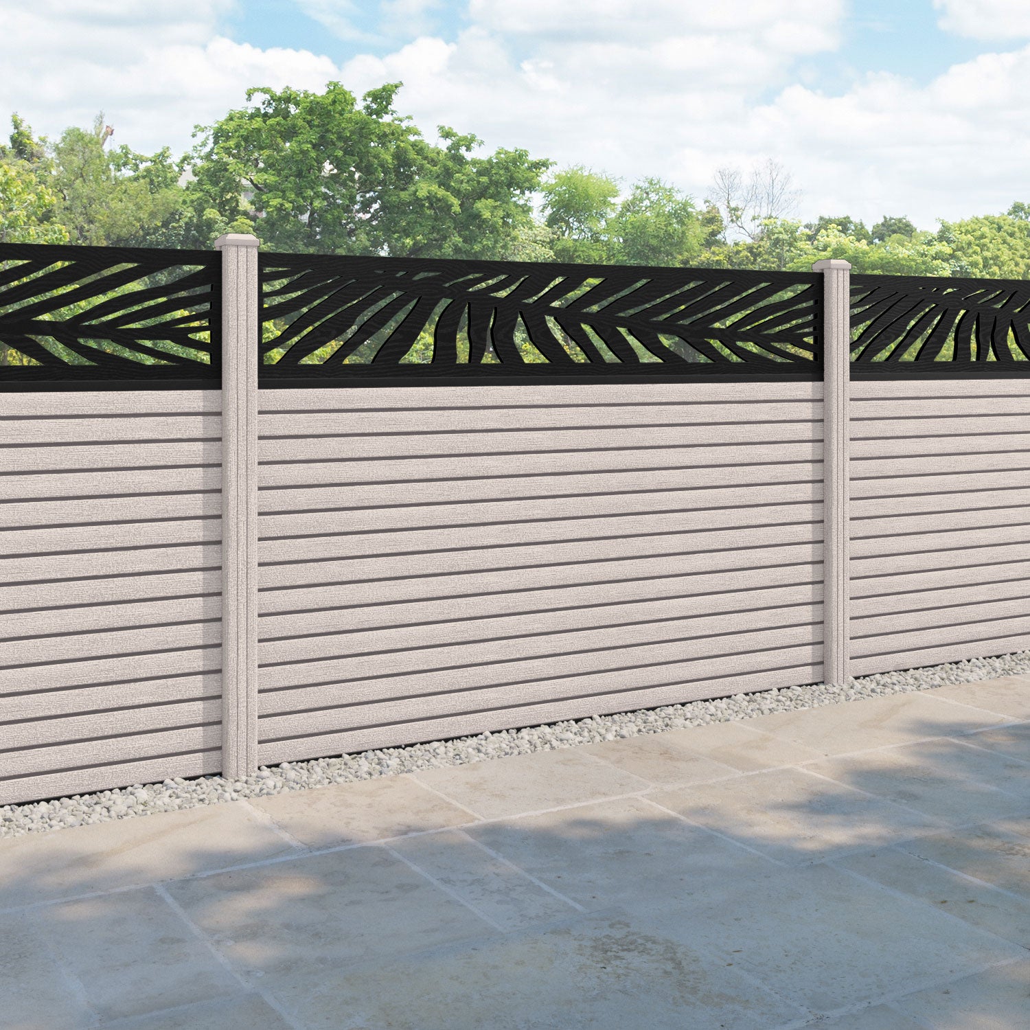 Hudson Palm Fence Panel - Mid Stone - with our composite posts