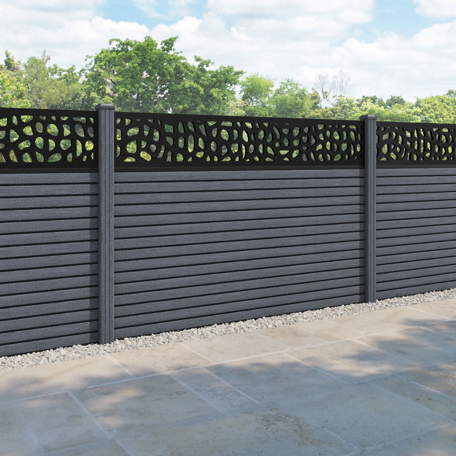 Hudson Pebble Fence Panel - Anthracite - with our composite posts