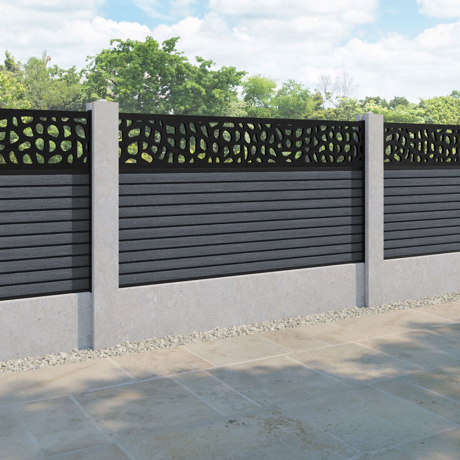 Hudson Pebble Fence Panel - Anthracite - for existing concrete posts