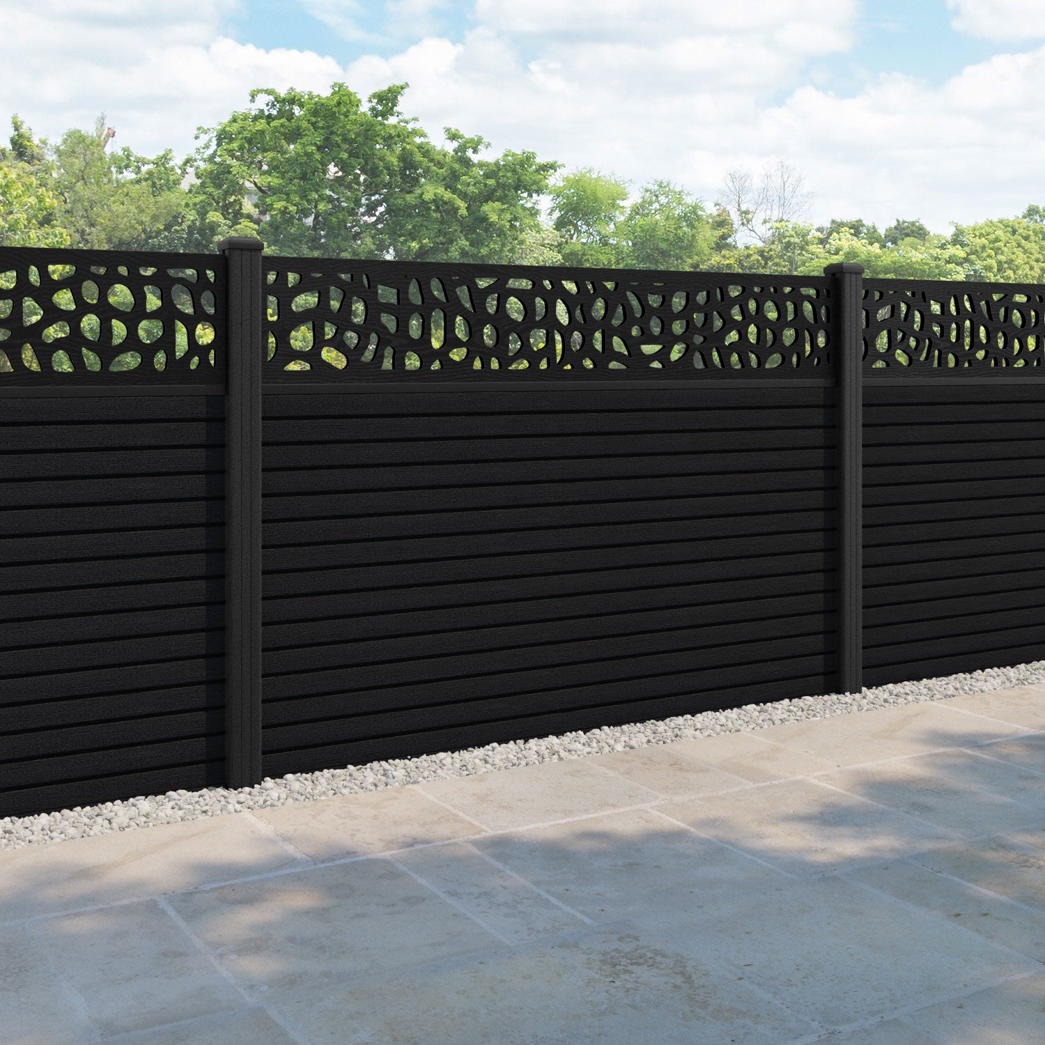 Hudson Pebble Fence Panel - Black - with our composite posts