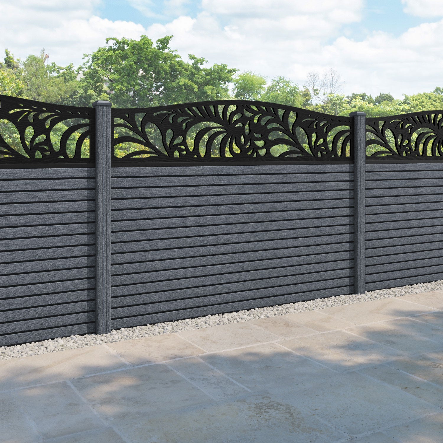Hudson Petal Curved Top Fence Panel - Anthracite - with our composite posts