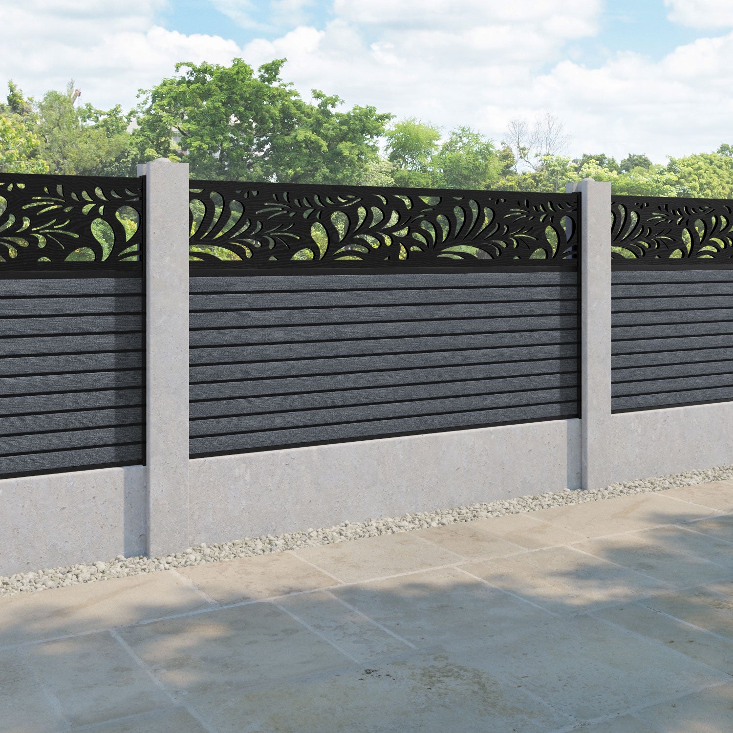 Hudson Petal Fence Panel - Anthracite - for existing concrete posts