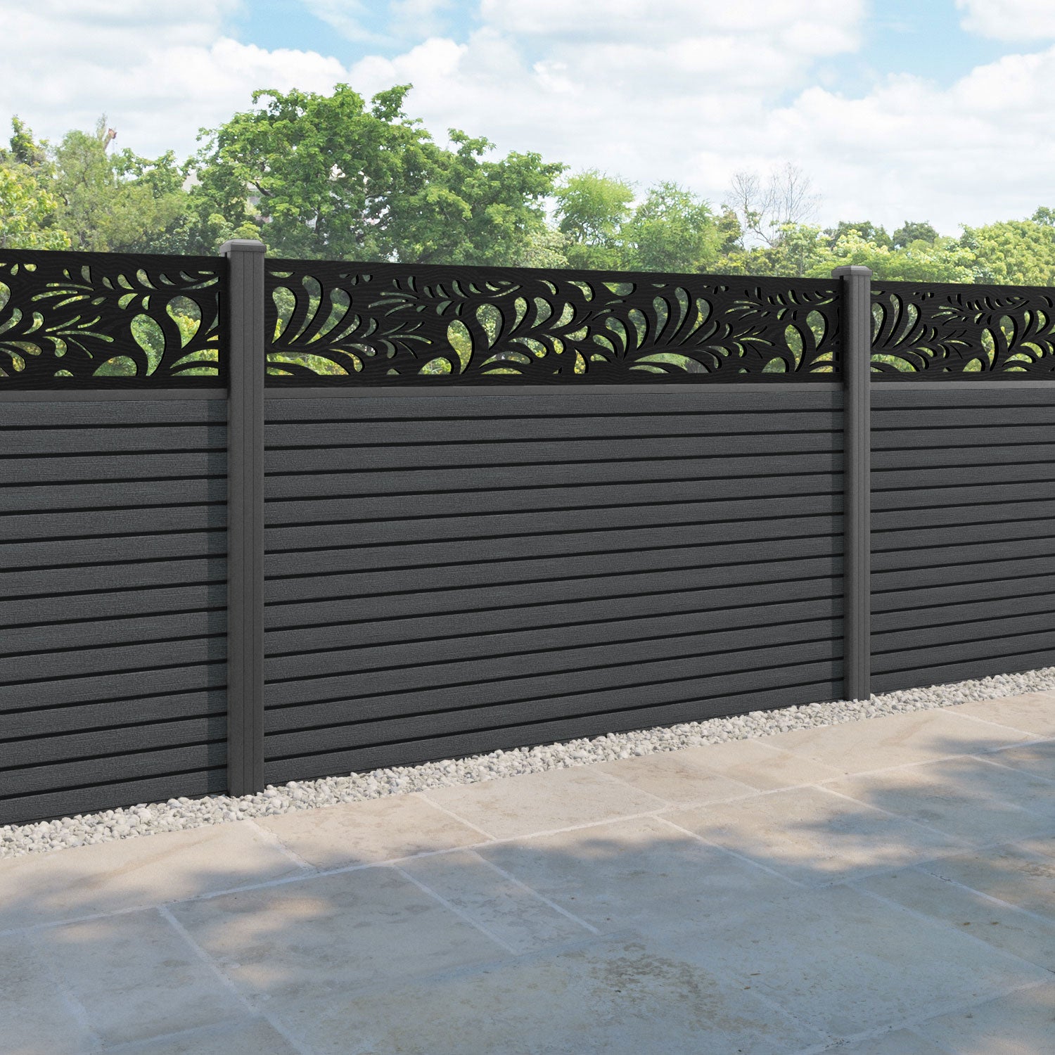 Hudson Petal Fence Panel - Dark Grey - with our aluminium posts