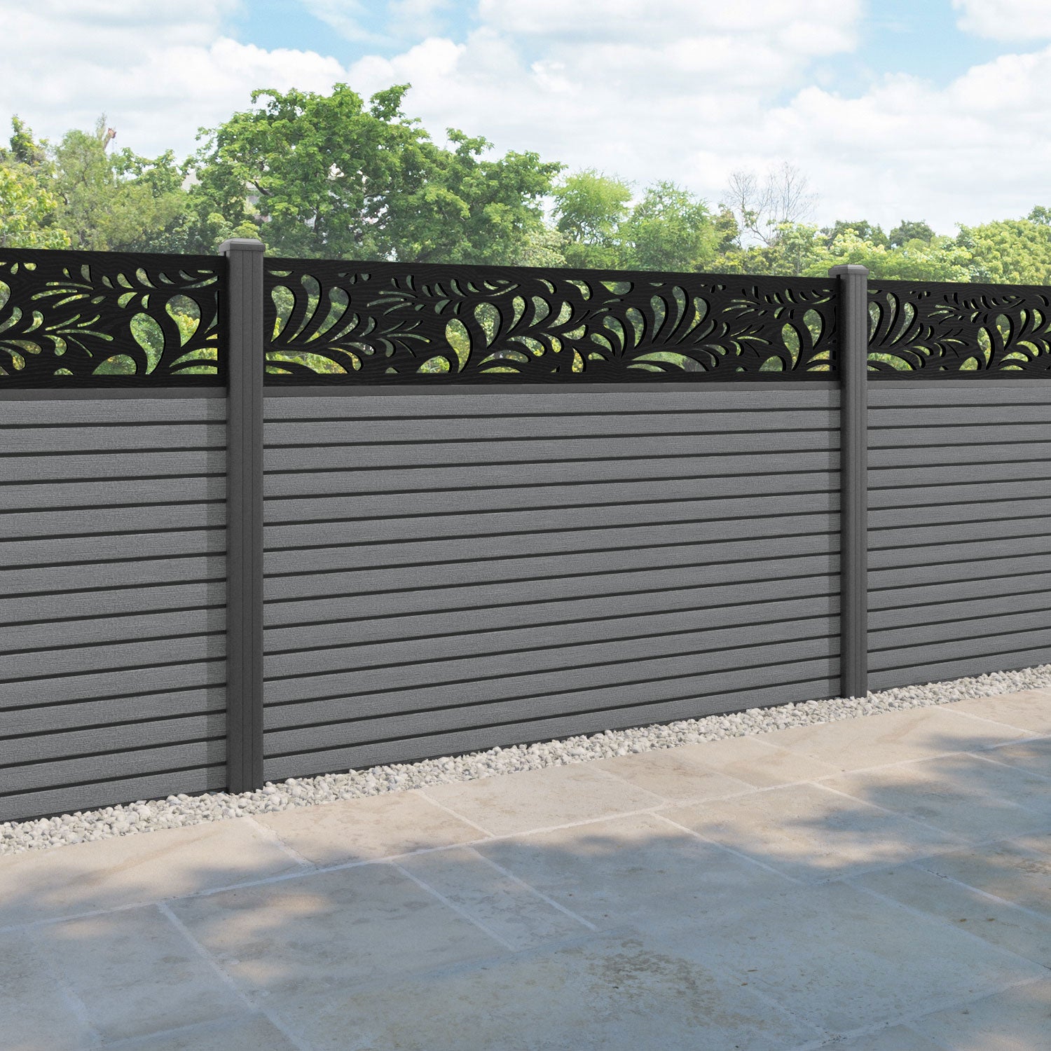 Hudson Petal Fence Panel - Mid Grey - with our aluminium posts