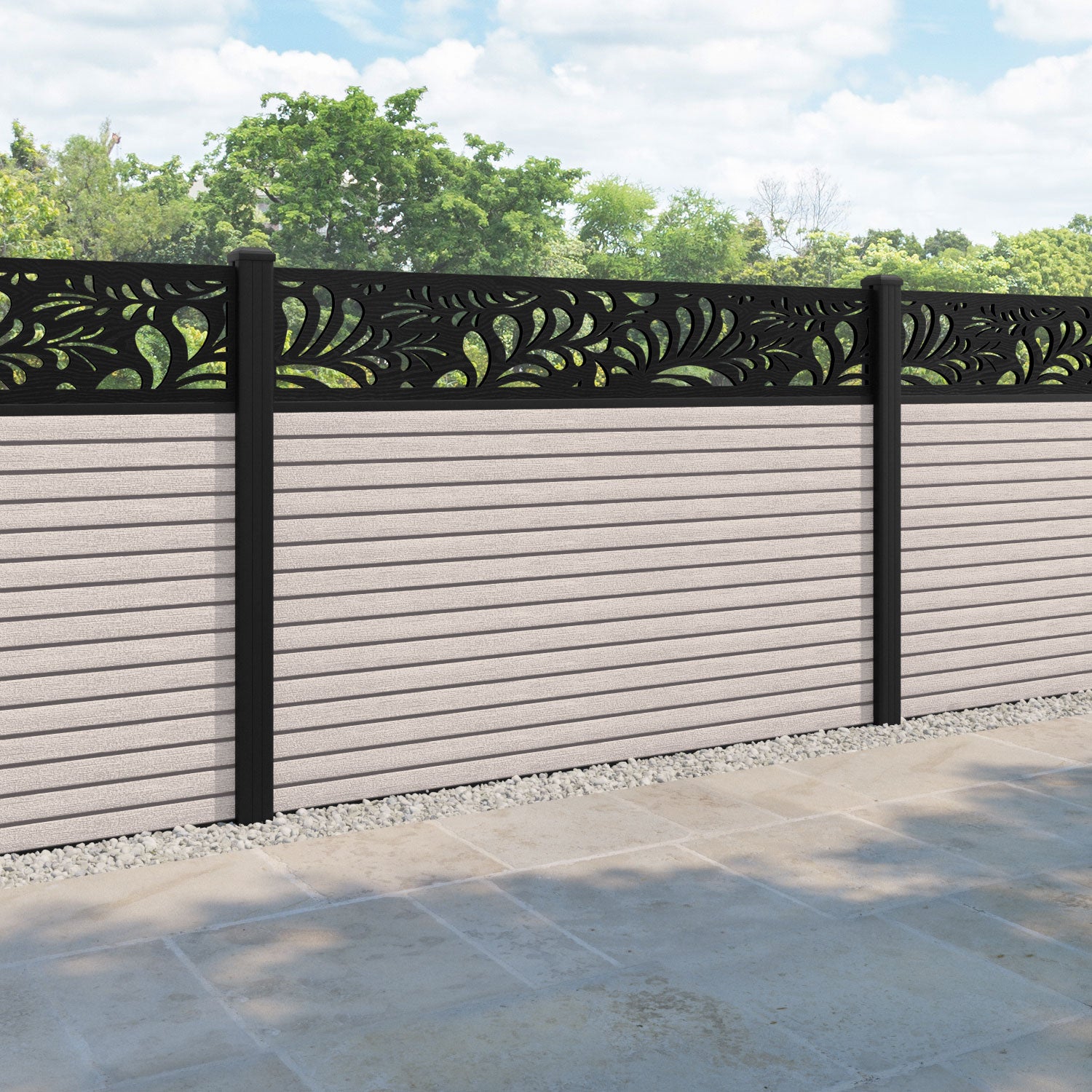 Hudson Petal Fence Panel - Mid Stone - with our aluminium posts