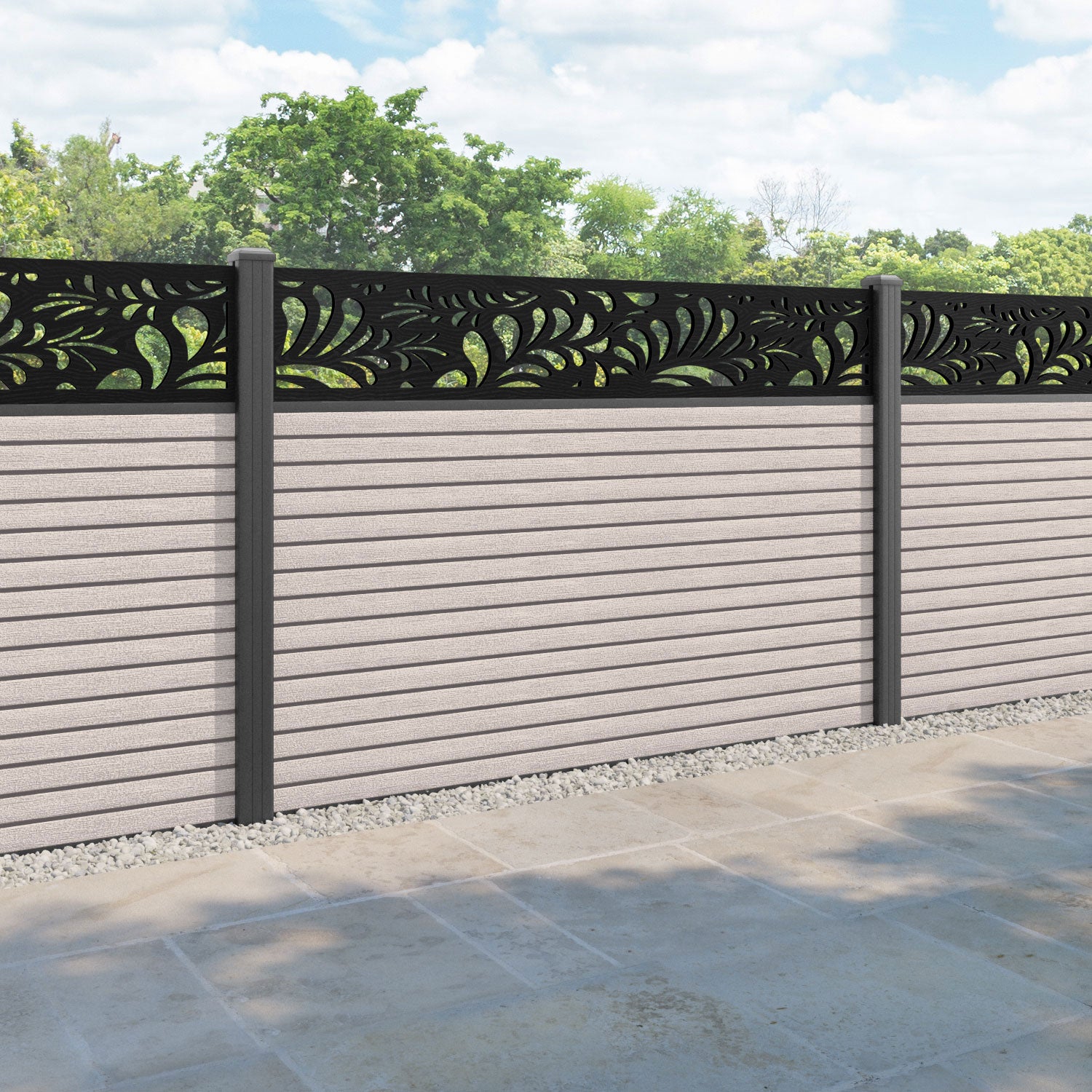 Hudson Petal Fence Panel - Mid Stone - with our aluminium posts
