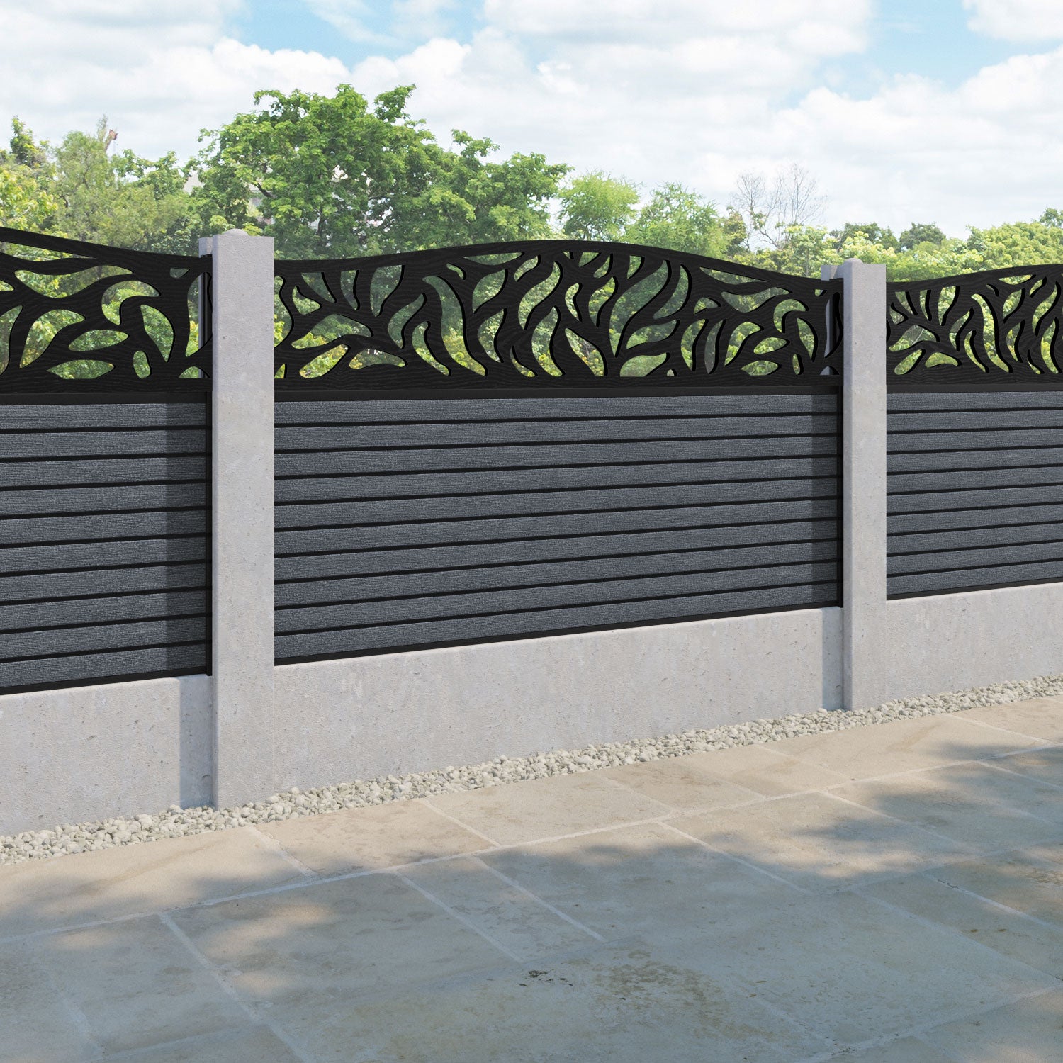 Hudson Plume Curved Top Fence Panel - Anthracite - for existing concrete posts