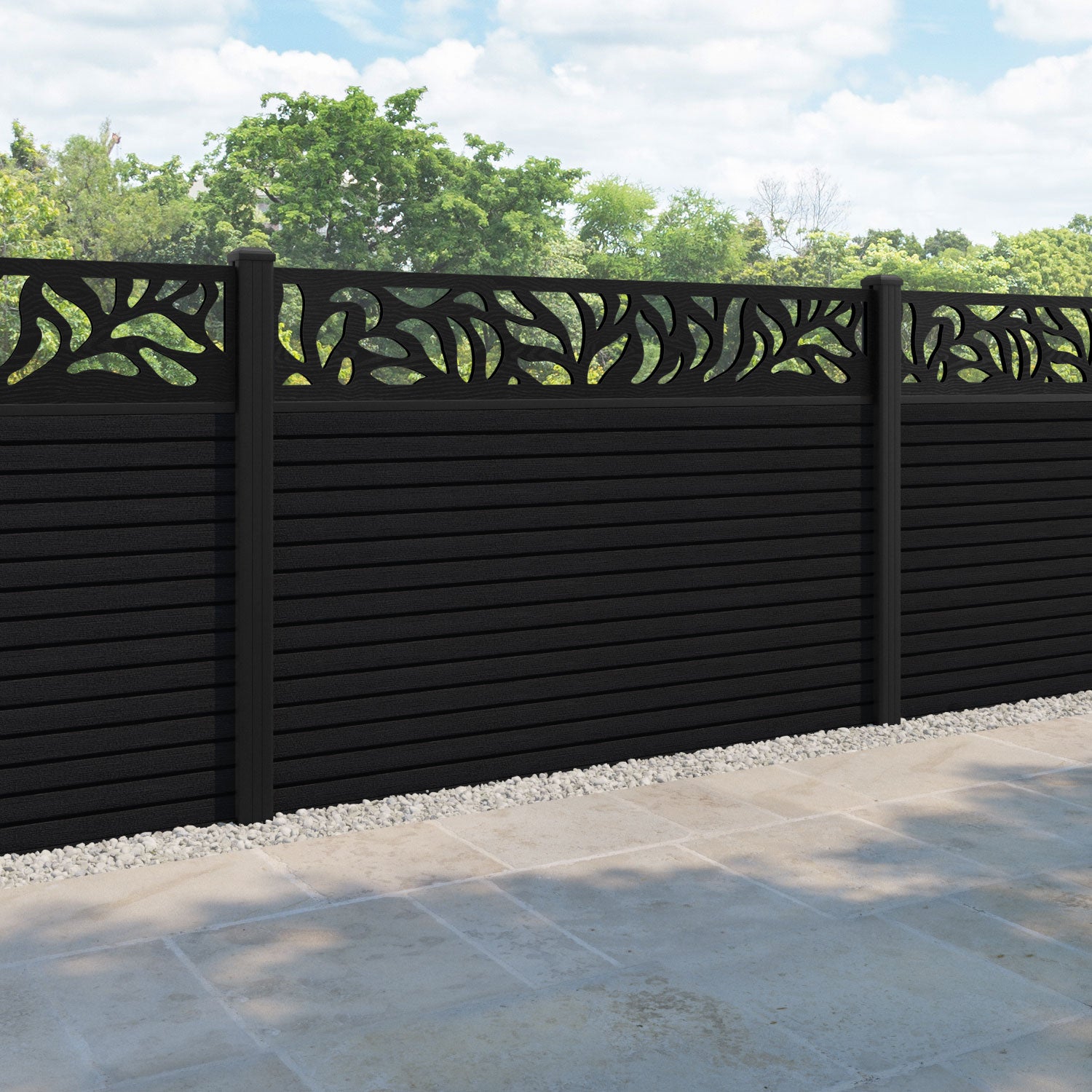 Hudson Plume Fence Panel - Black - with our aluminium posts