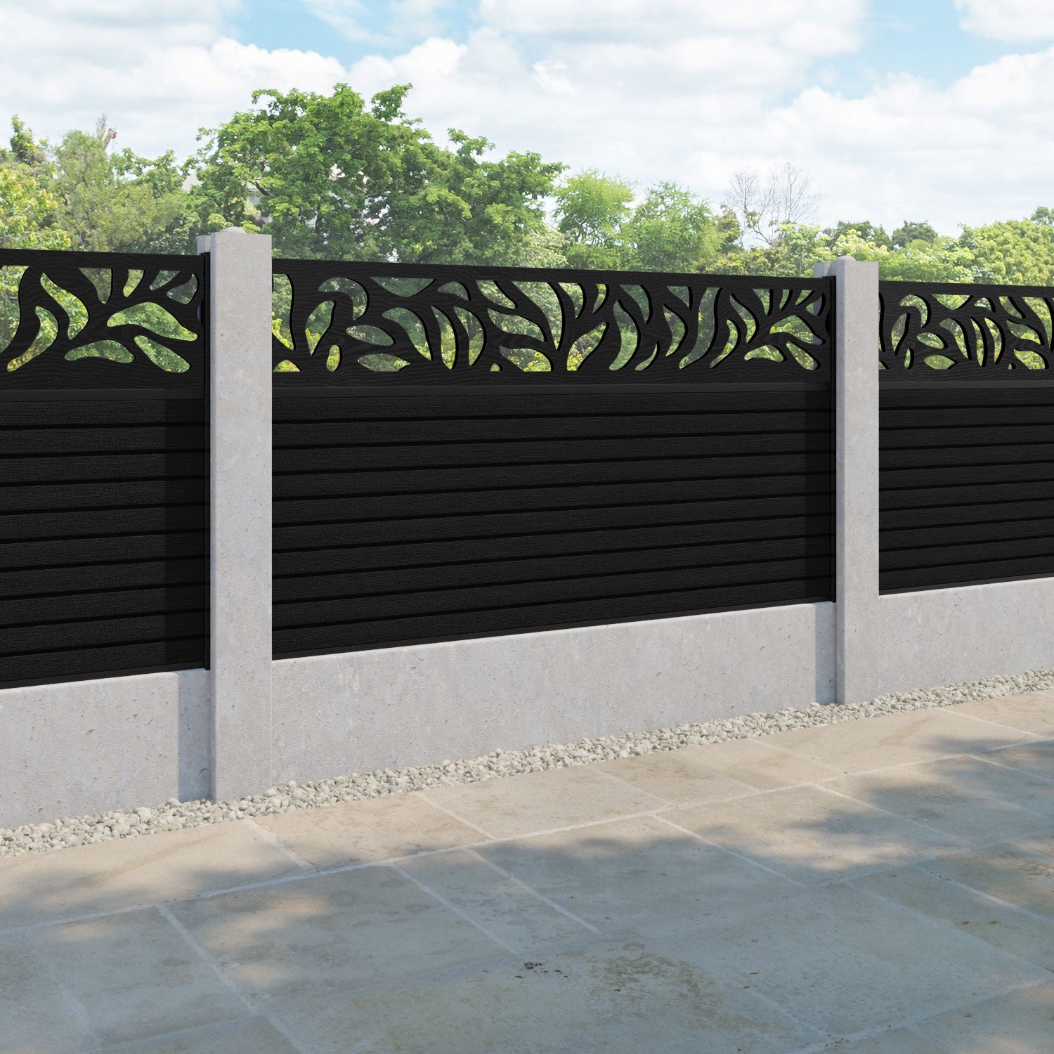 Hudson Plume Fence Panel - Black - for existing concrete posts