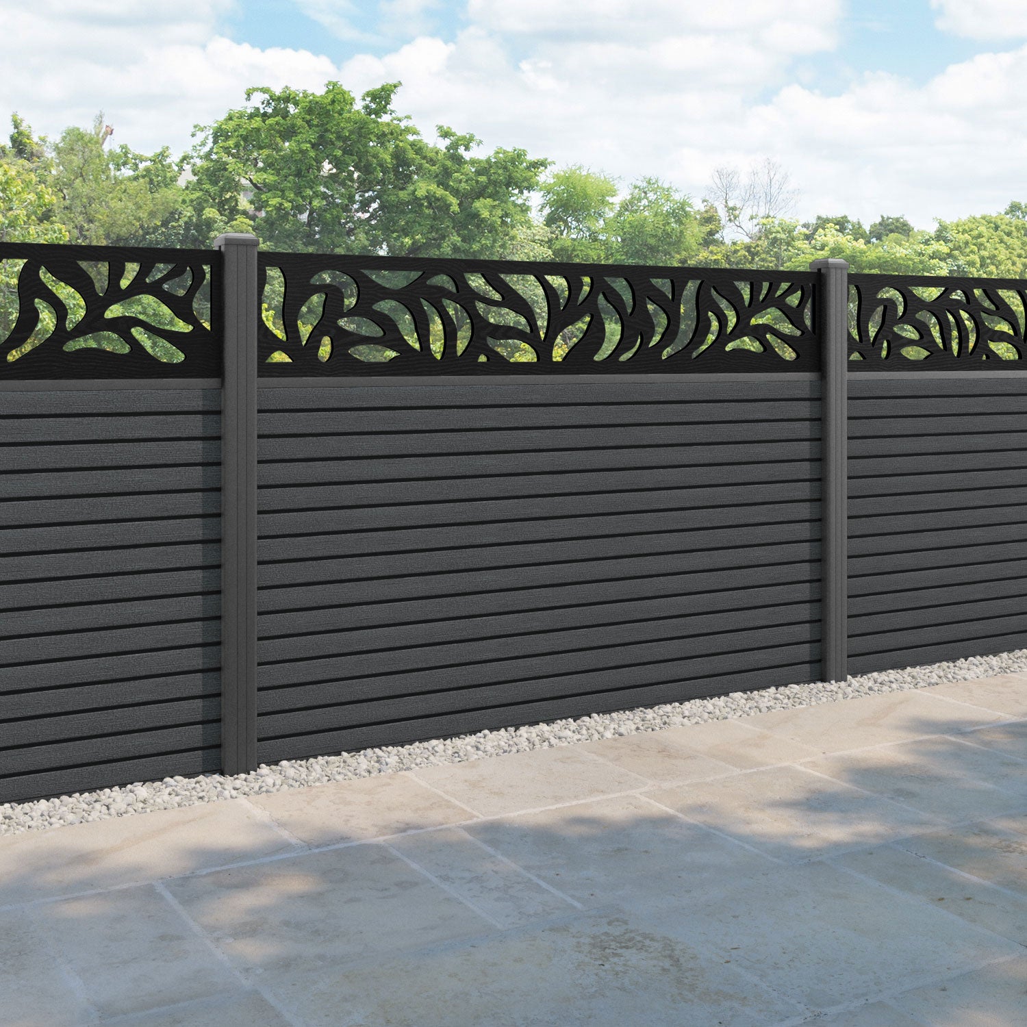 Hudson Plume Fence Panel - Dark Grey - with our aluminium posts