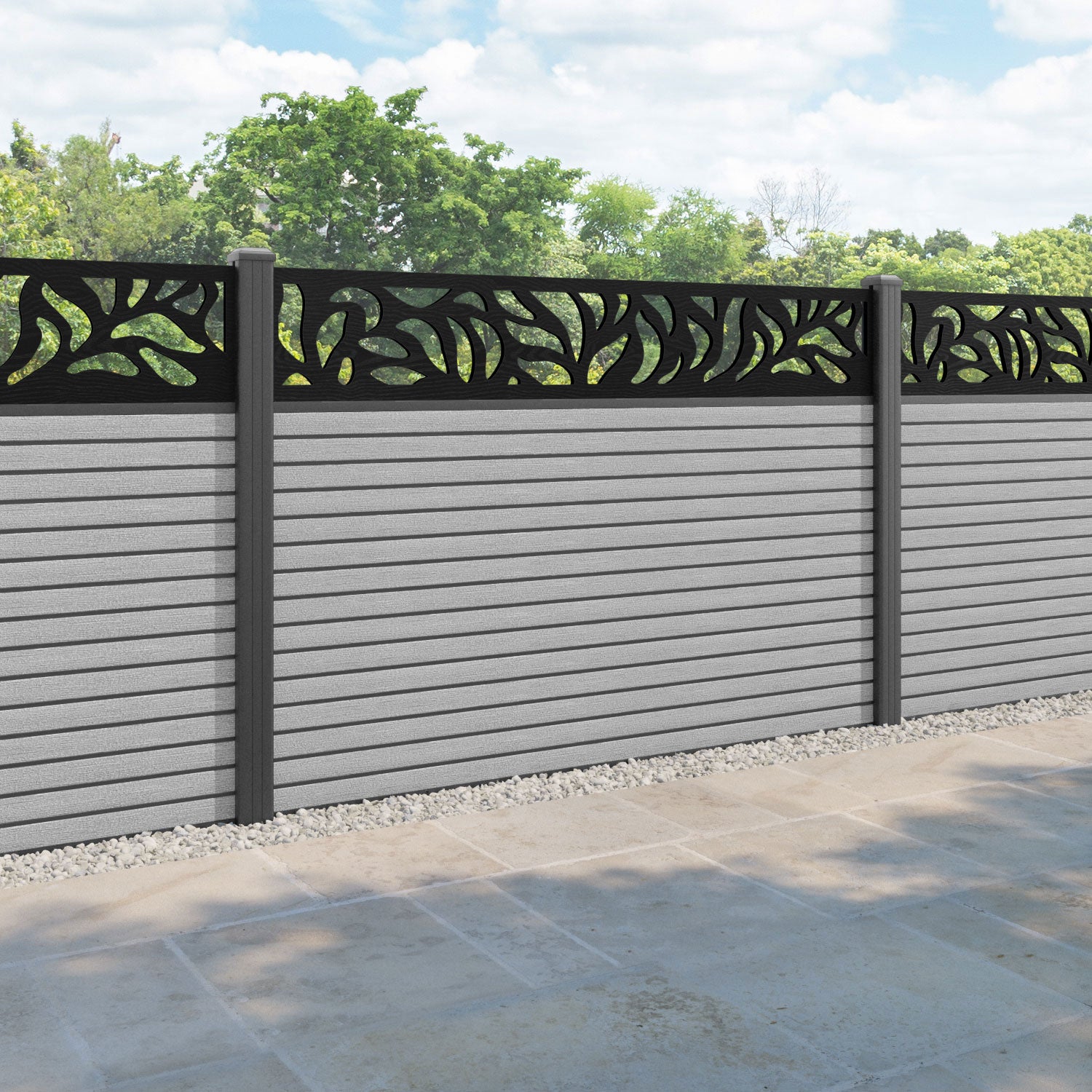 Hudson Plume Fence Panel - Light Grey - with our aluminium posts