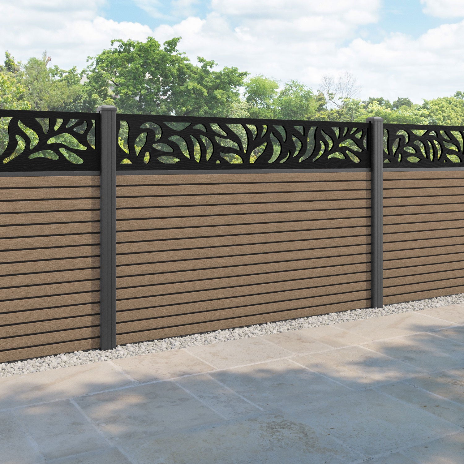 Hudson Plume Fence Panel - Teak - with our aluminium posts