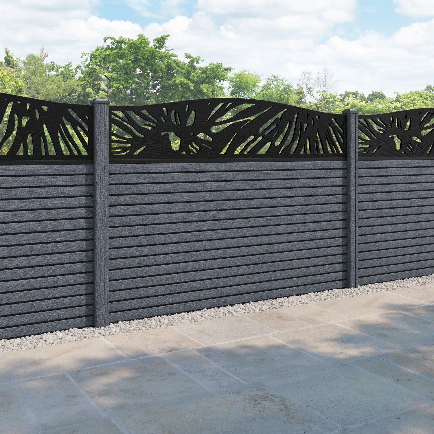 Hudson Poppy Curved Top Fence Panel - Anthracite - with our composite posts