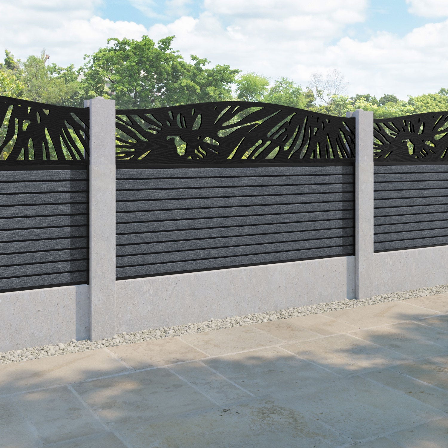 Hudson Poppy Curved Top Fence Panel - Anthracite - for existing concrete posts