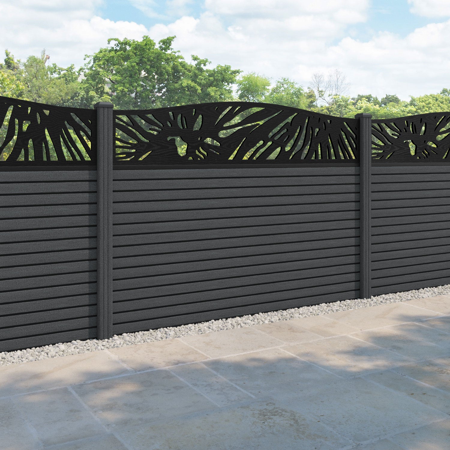 Hudson Poppy Curved Top Fence Panel - Dark Grey - with our composite posts