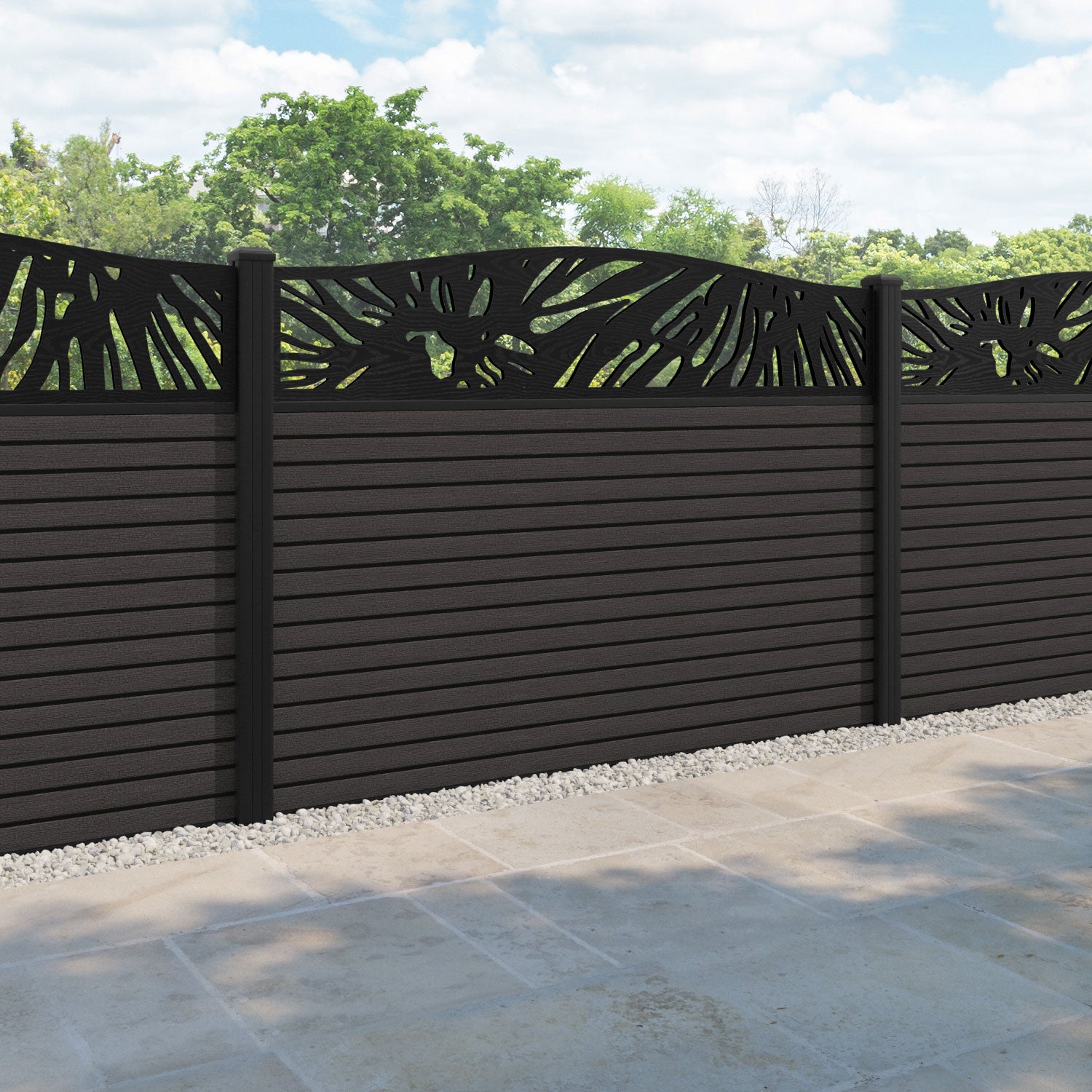Hudson Poppy Curved Top Fence Panel - Dark Oak - with our aluminium posts