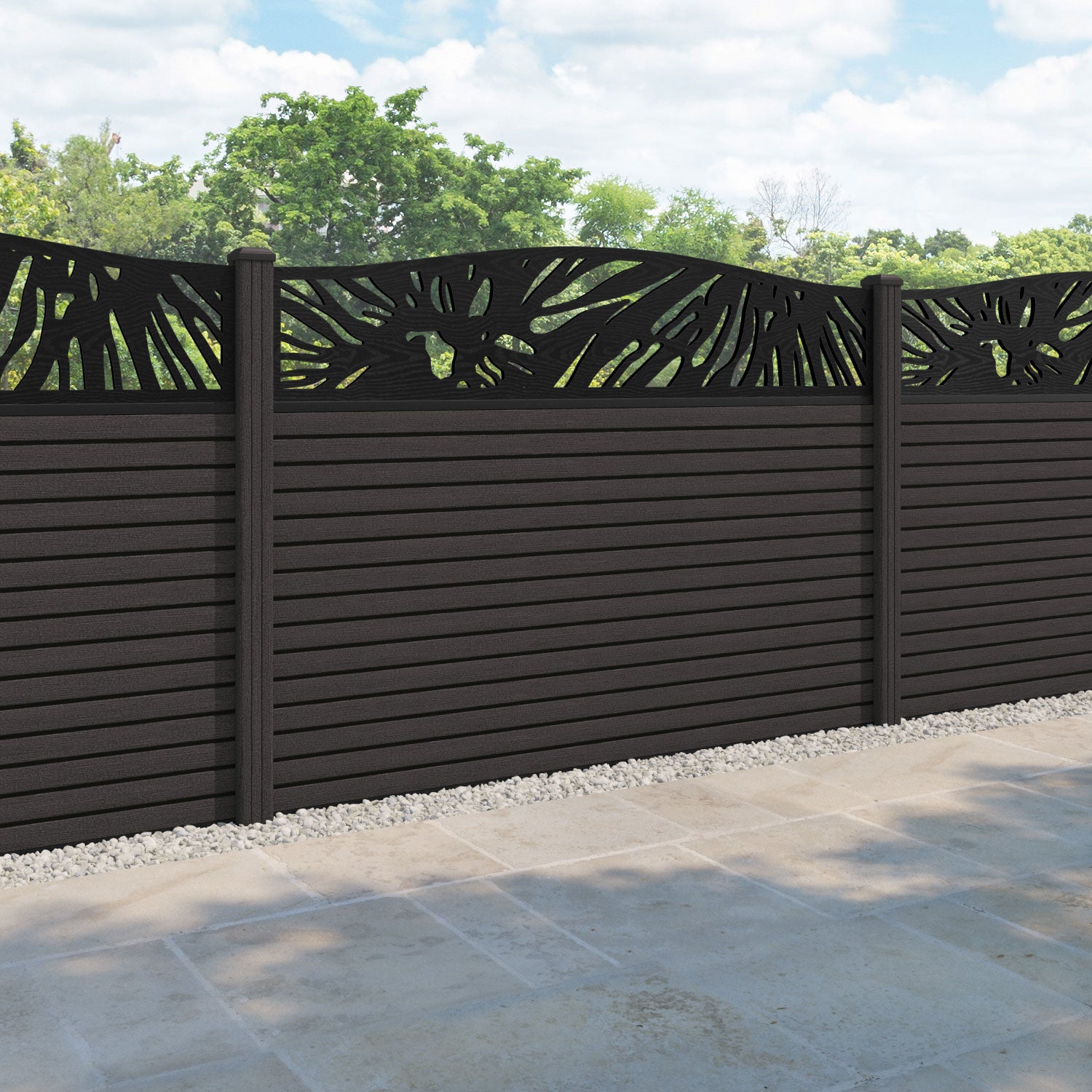 Hudson Poppy Curved Top Fence Panel - Dark Oak - with our composite posts