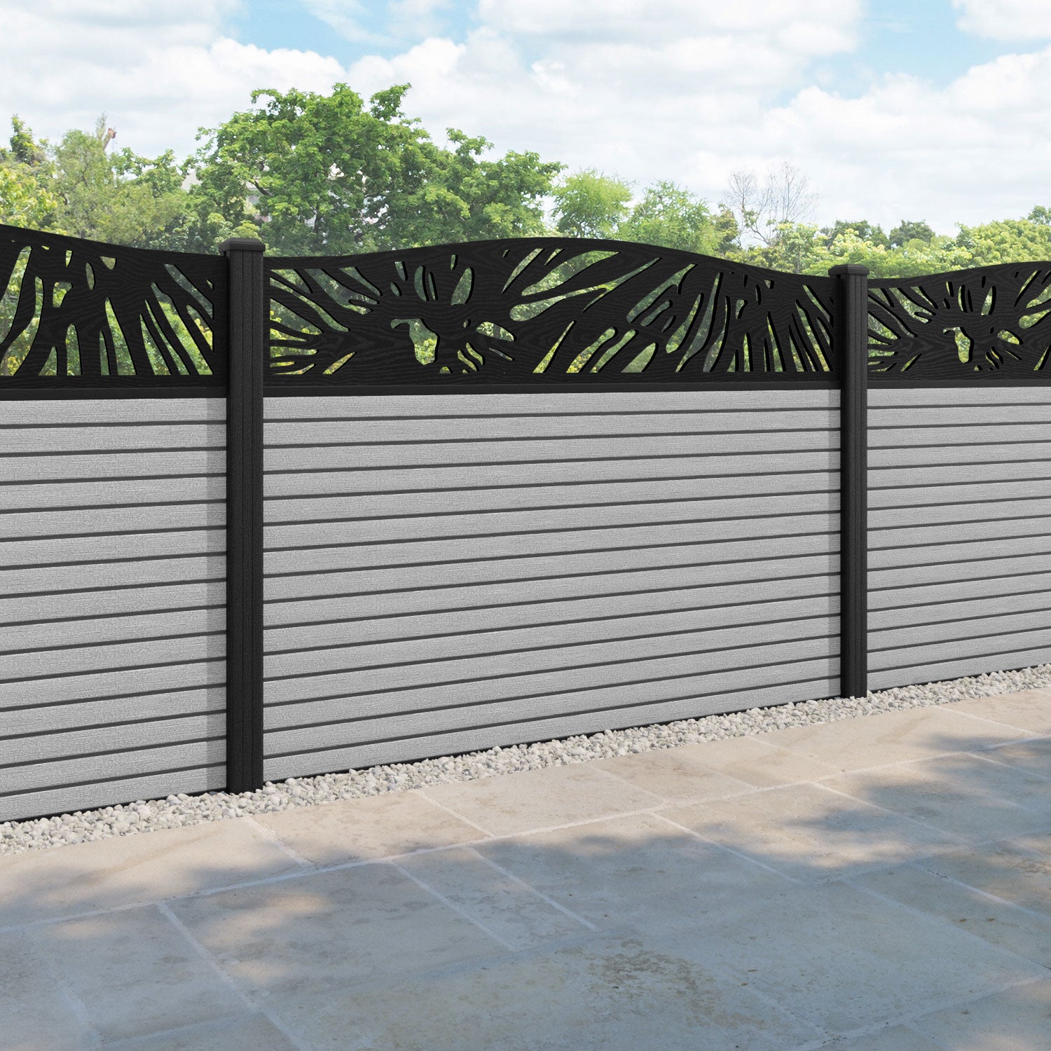 Hudson Poppy Curved Top Fence Panel - Light Grey - with our composite posts