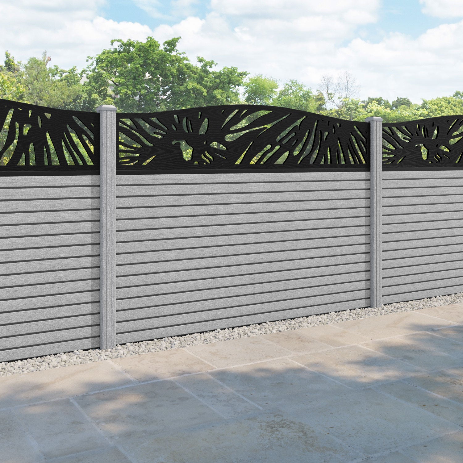 Hudson Poppy Curved Top Fence Panel - Light Grey - with our composite posts