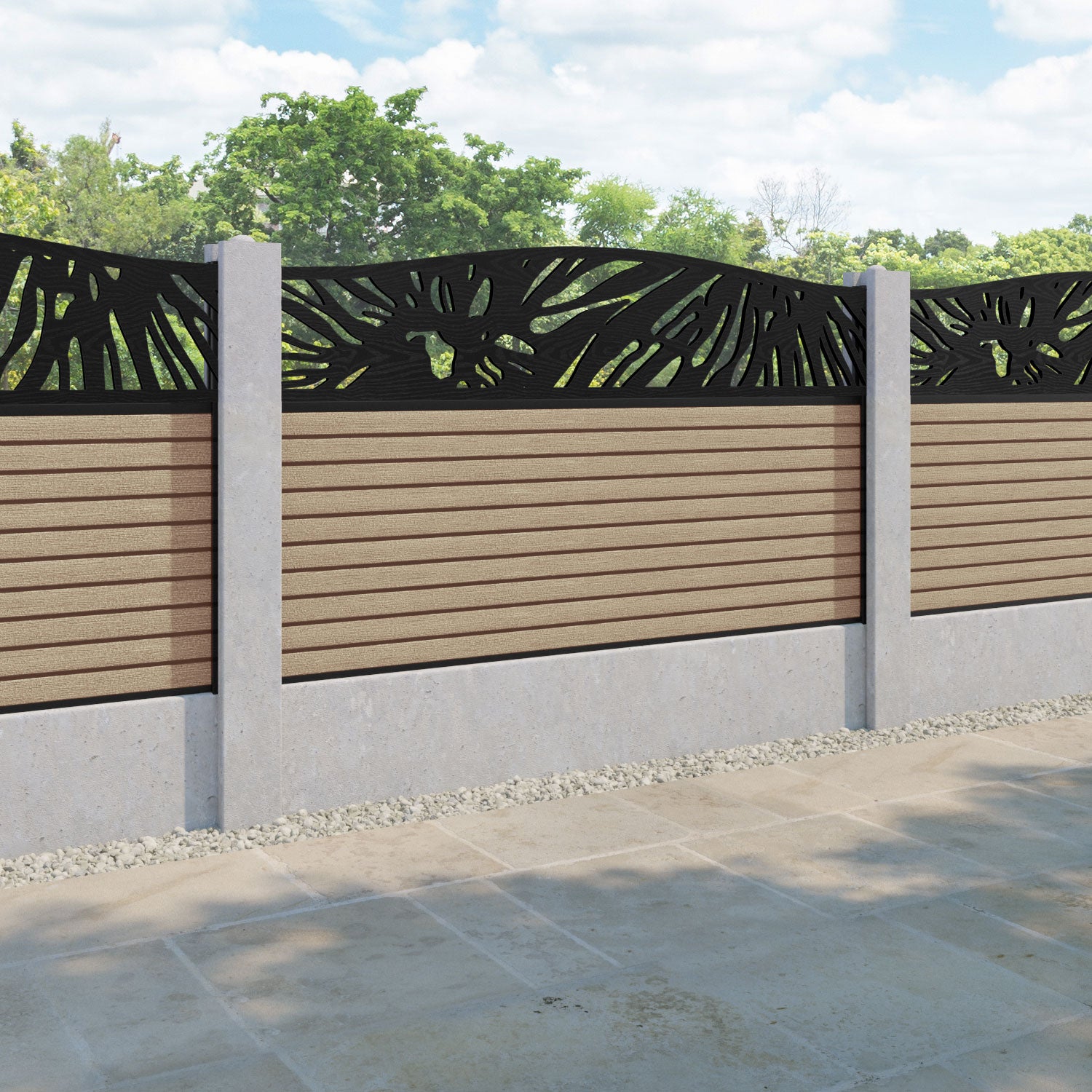 Hudson Poppy Curved Top Fence Panel - Light Oak - for existing concrete posts