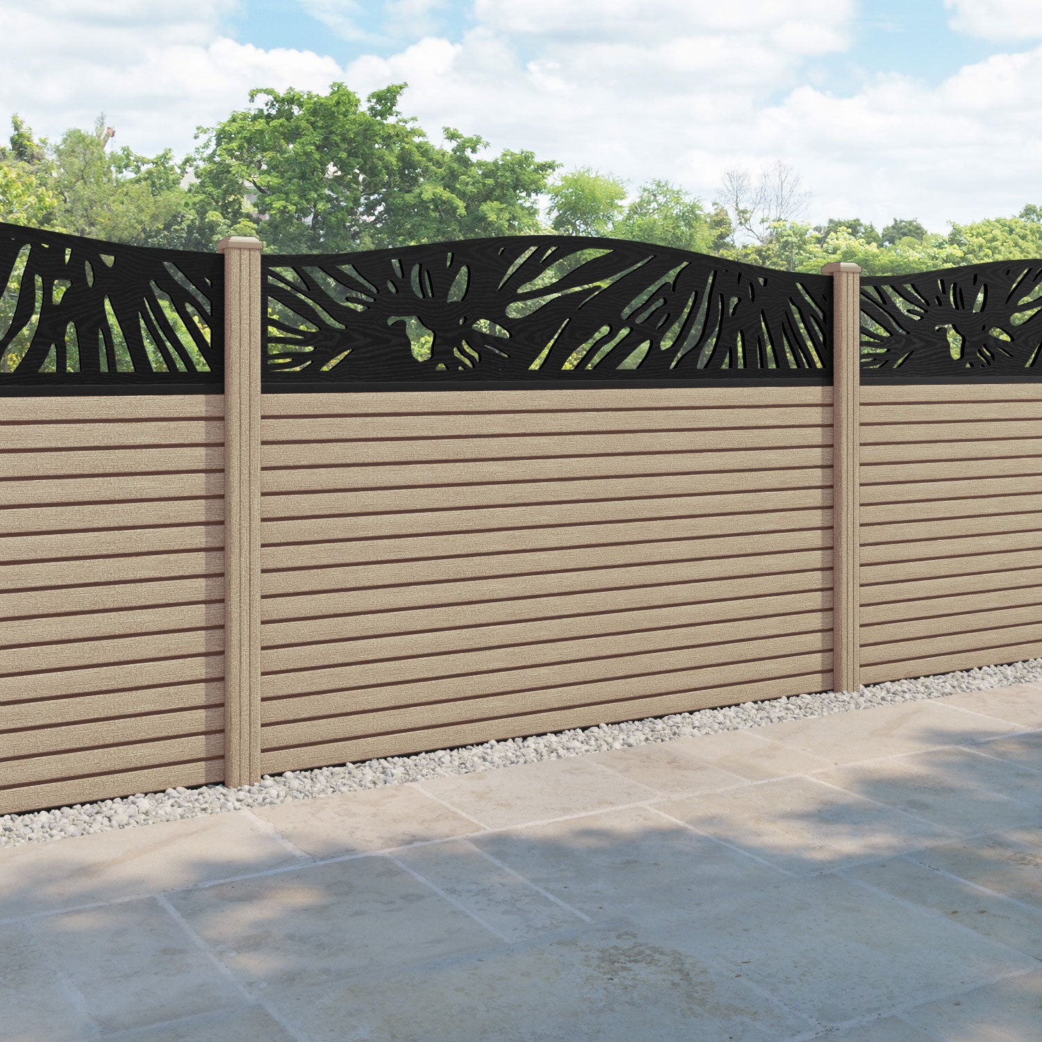 Hudson Poppy Curved Top Fence Panel - Light Oak - with our composite posts