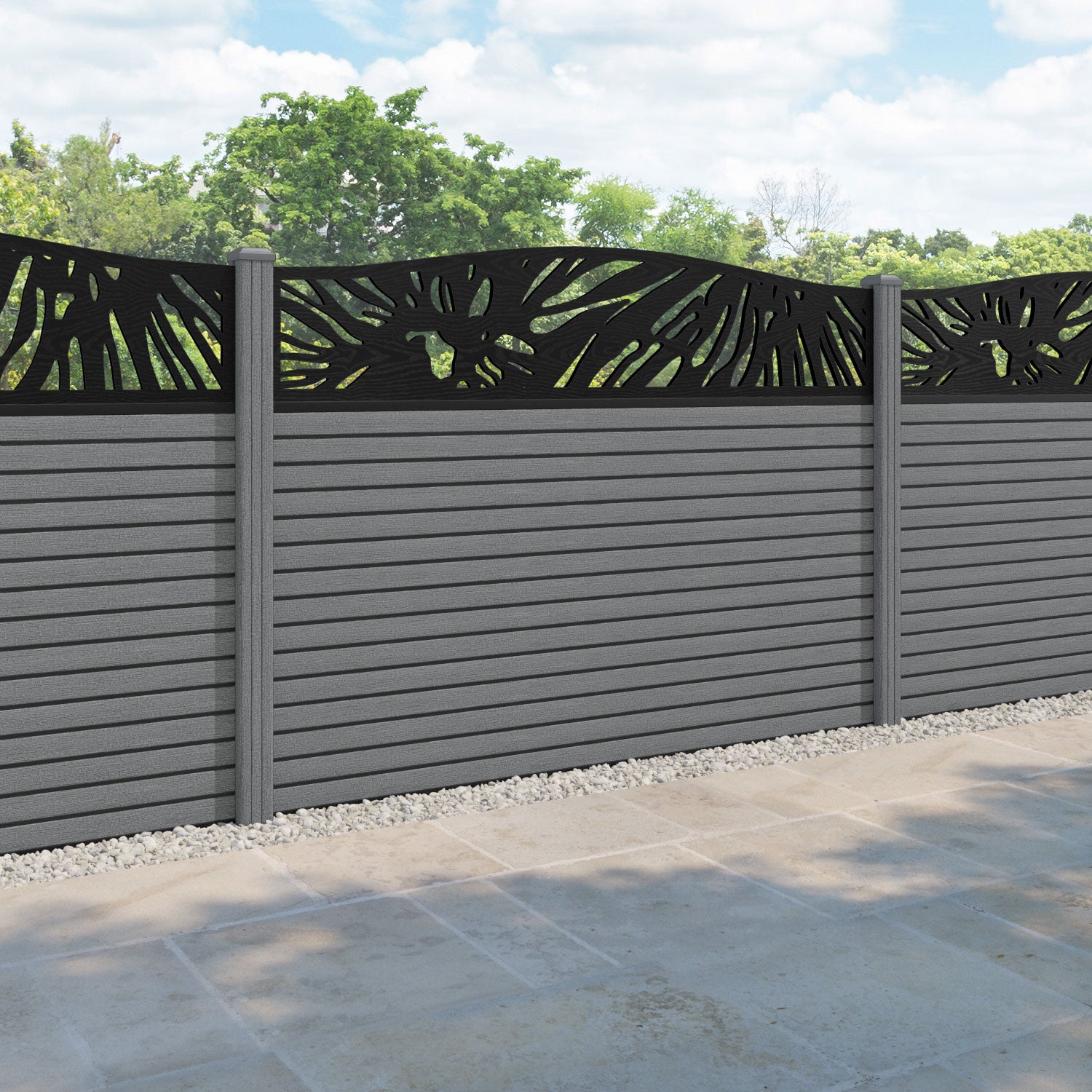 Hudson Poppy Curved Top Fence Panel - Mid Grey - with our composite posts