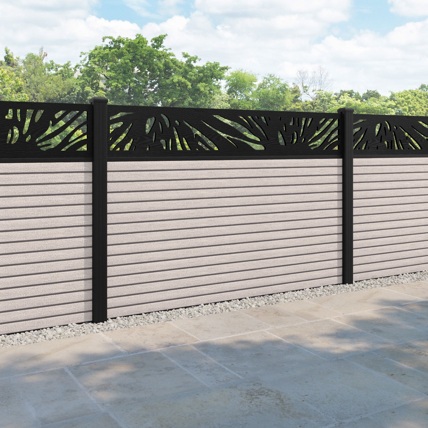 Hudson Poppy Fence Panel - Mid Stone - with our aluminium posts