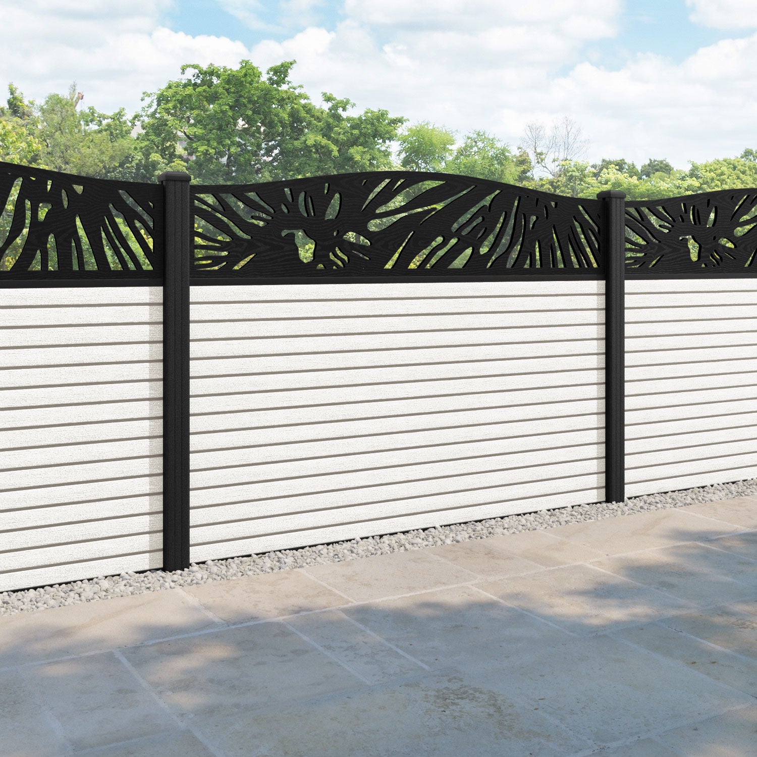 Hudson Poppy Curved Top Fence Panel - Light Stone - with our composite posts