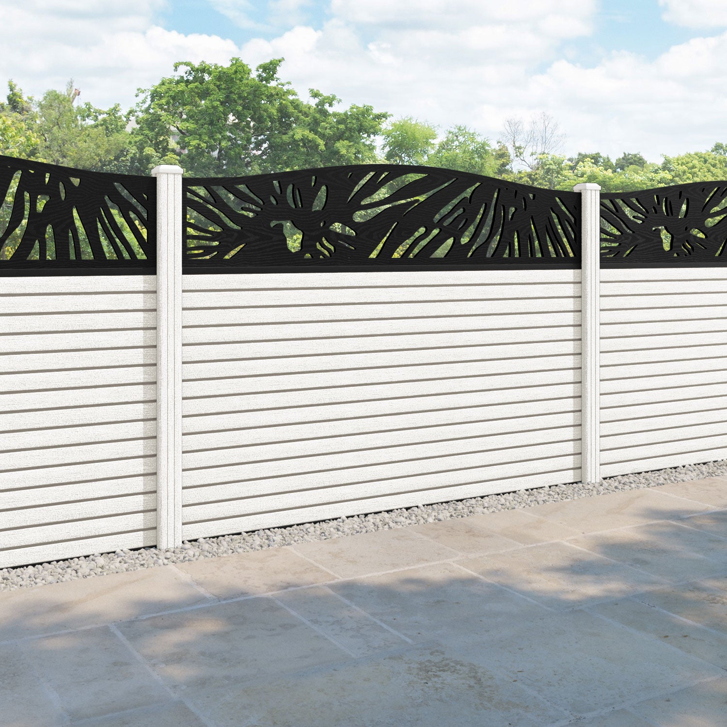 Hudson Poppy Curved Top Fence Panel - Light Stone - with our composite posts