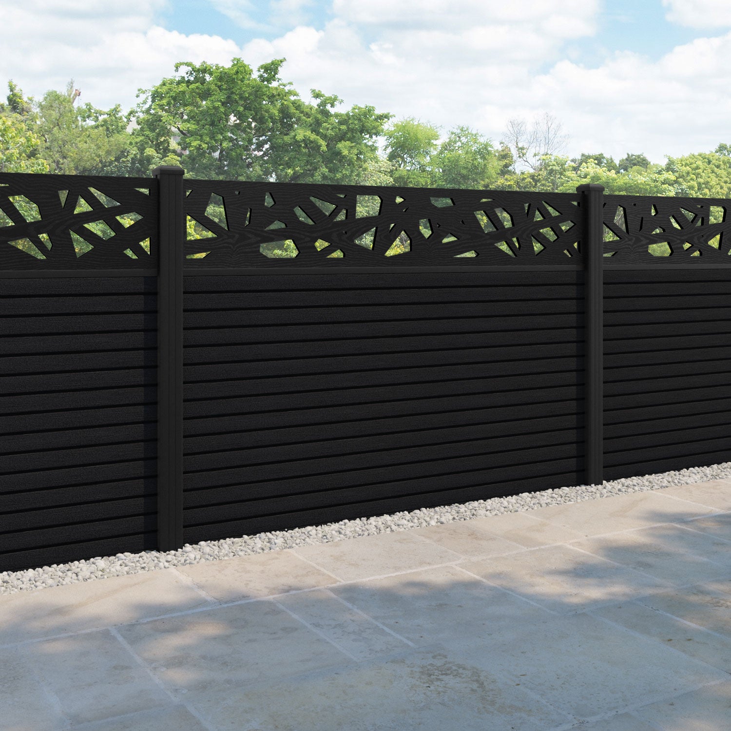 Hudson Prism Fence Panel - Black - with our aluminium posts