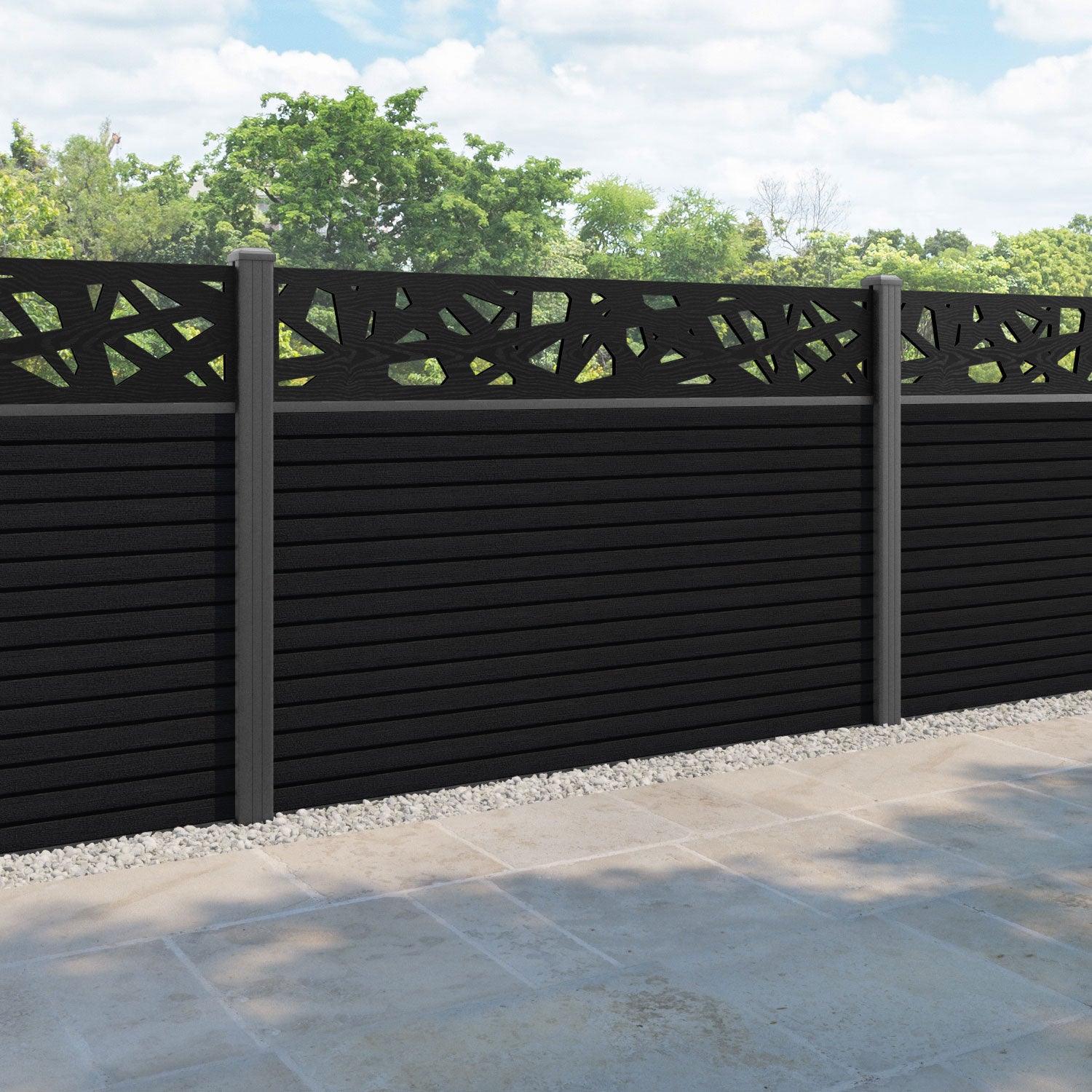 Hudson Prism Fence Panel - Black - with our aluminium posts