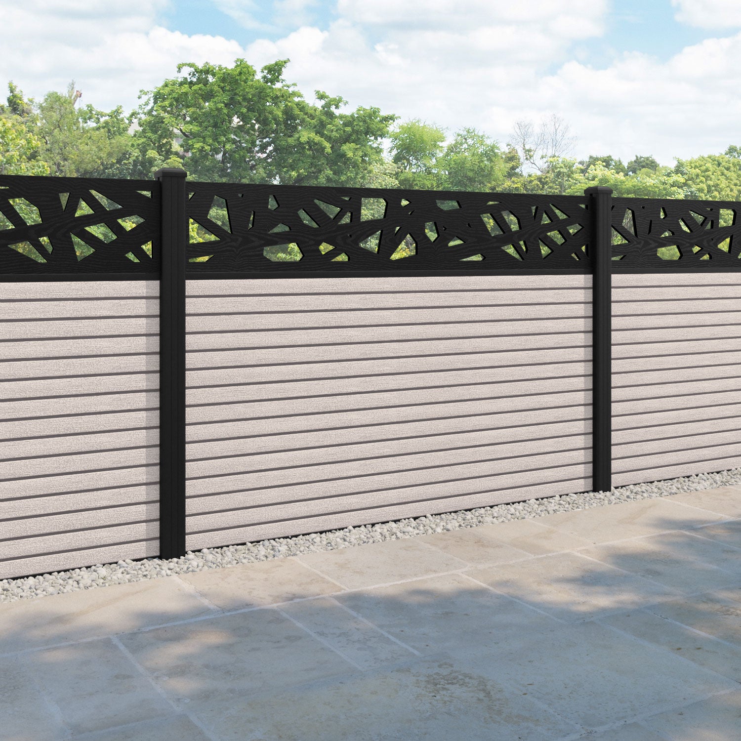 Hudson Prism Fence Panel - Mid Stone - with our aluminium posts