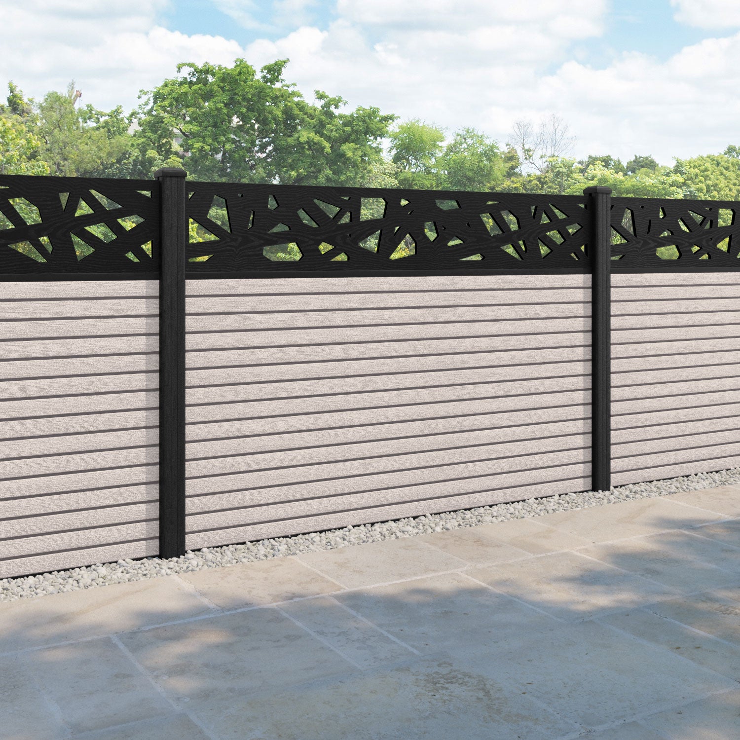 Hudson Prism Fence Panel - Mid Stone - with our composite posts