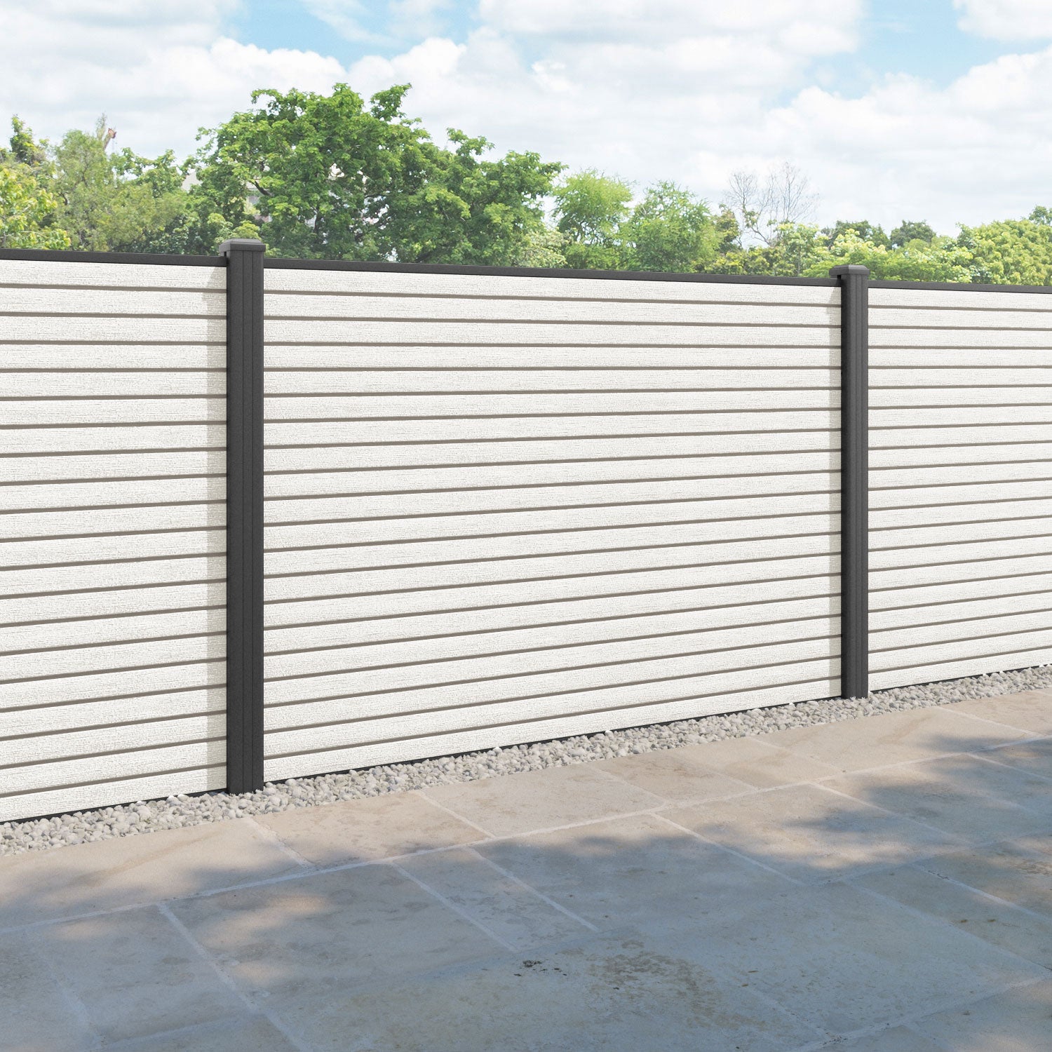 Hudson Fence Panel - Light stone - with our aluminium posts