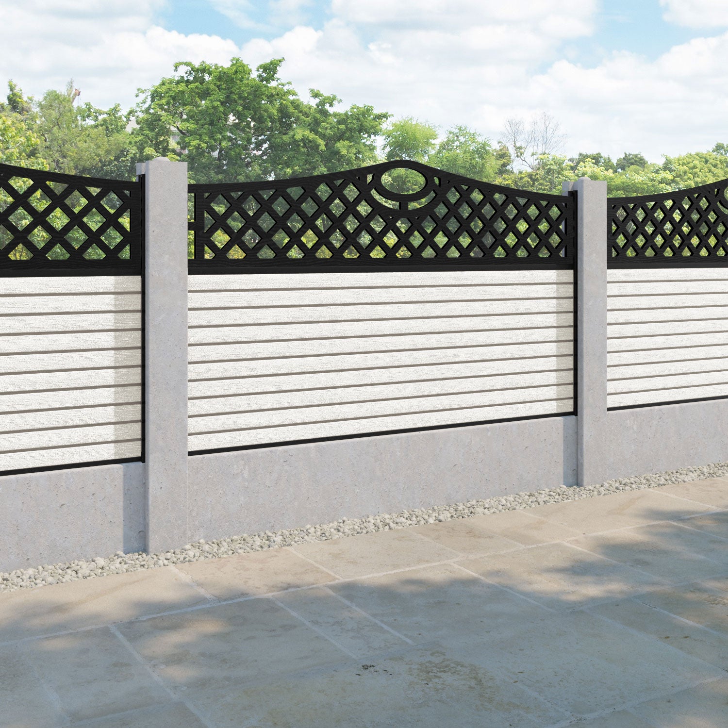 Hudson Oxford Curved Top Fence Panel - Light Stone - for existing concrete posts
