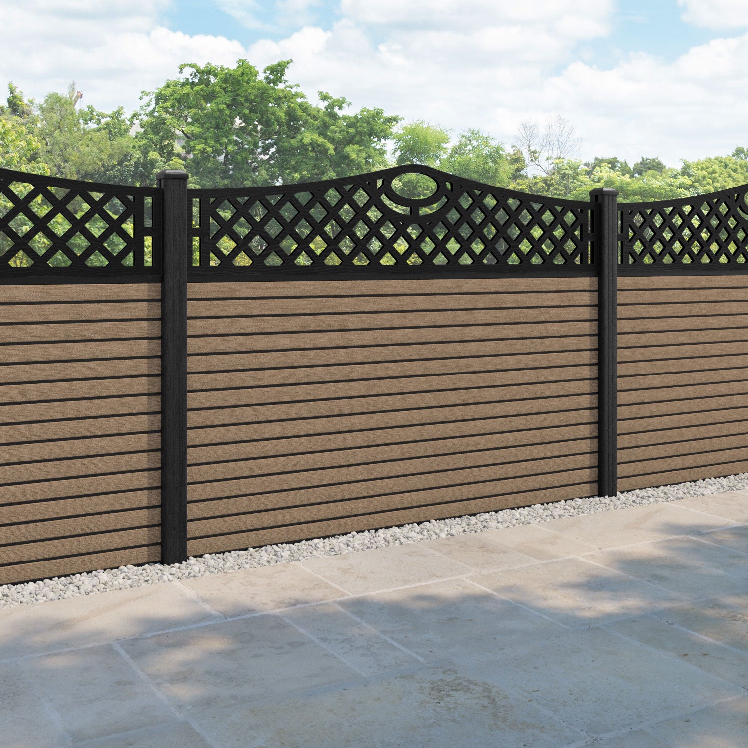 Hudson Oxford Curved Top Fence Panel - Teak - with our composite posts